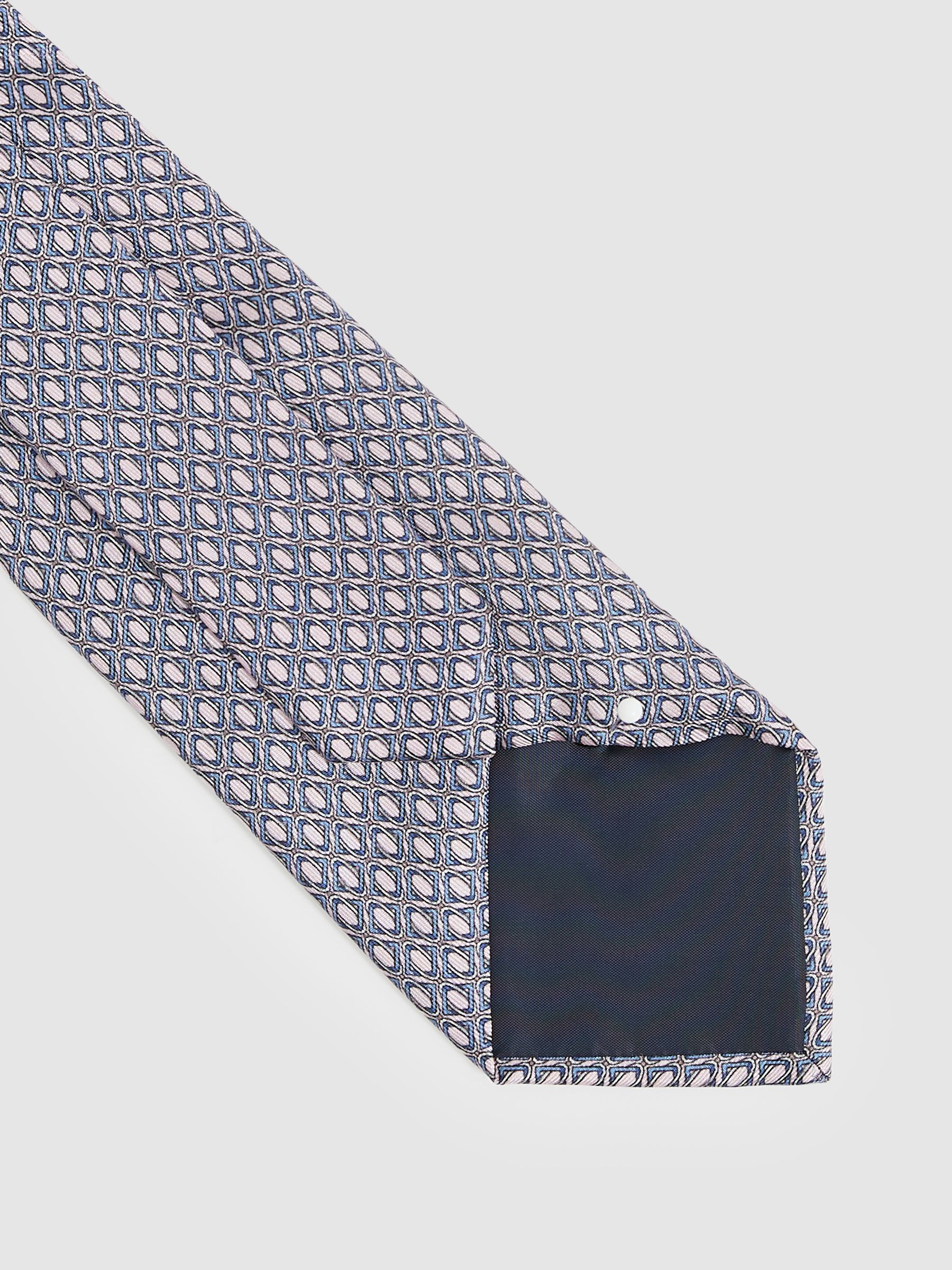 Silk Geometric-Print Tie in Soft Pink