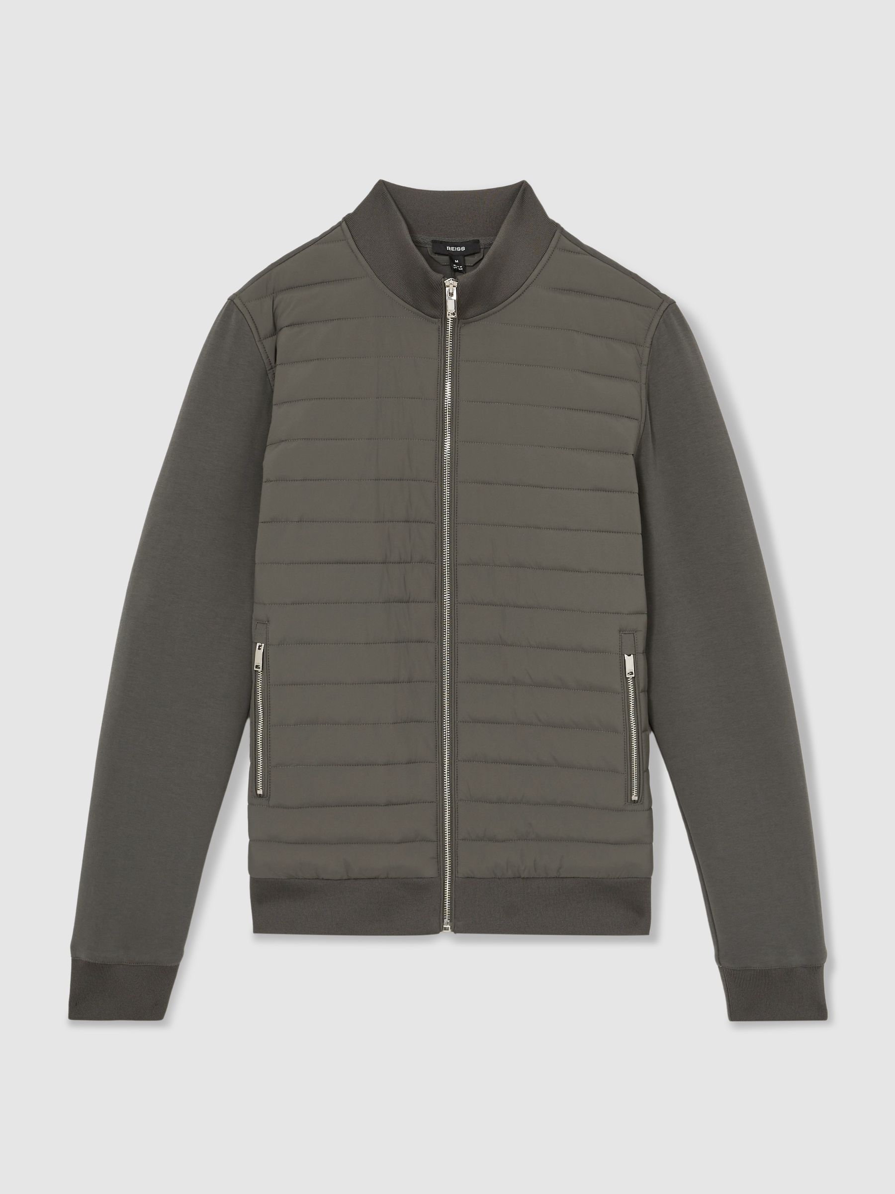 Hybrid Quilt and Knit Zip-Through Jacket in Sage