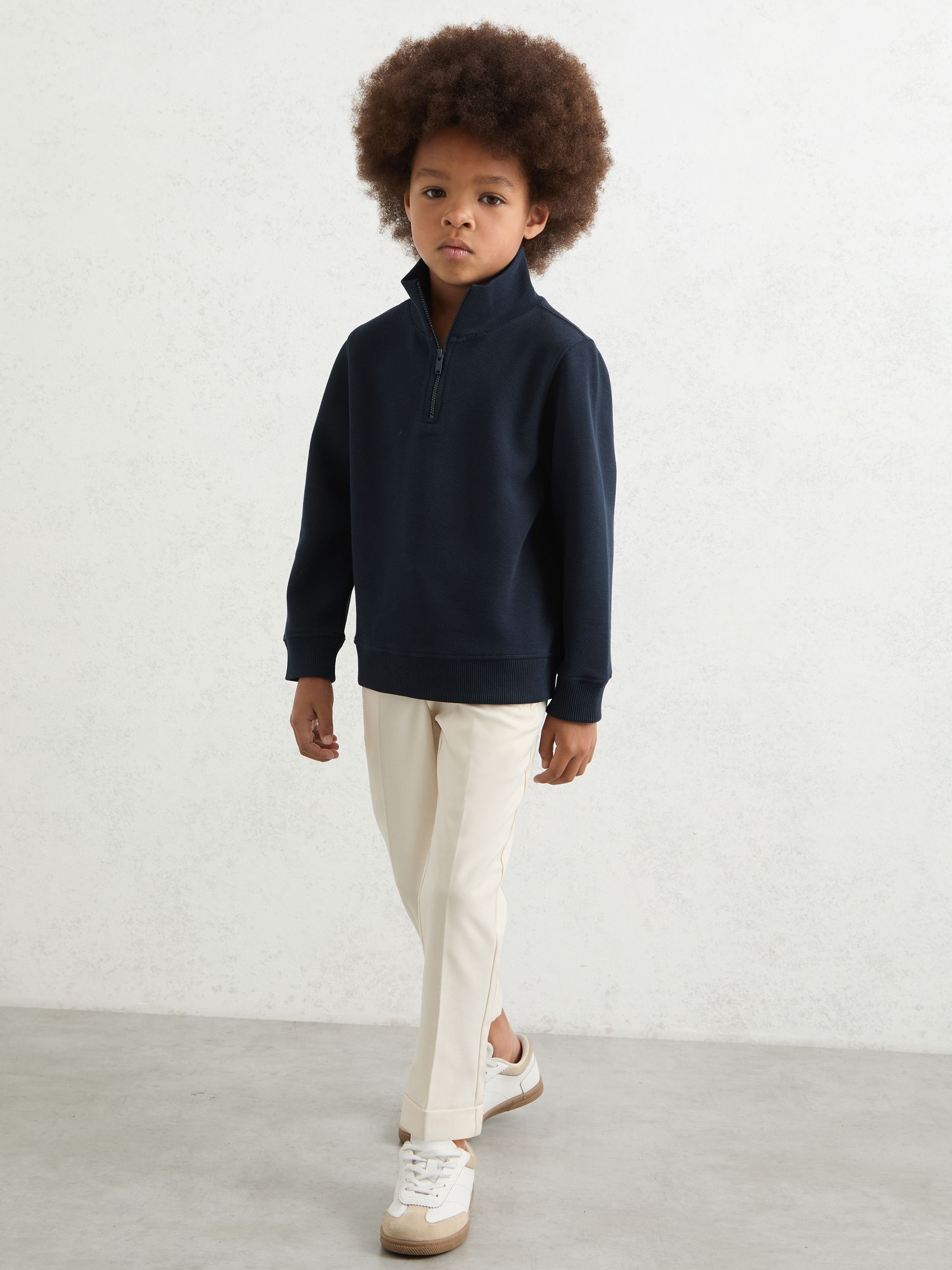 13-14 yrs Textured Half-Zip Sweatshirt with Cotton in Navy