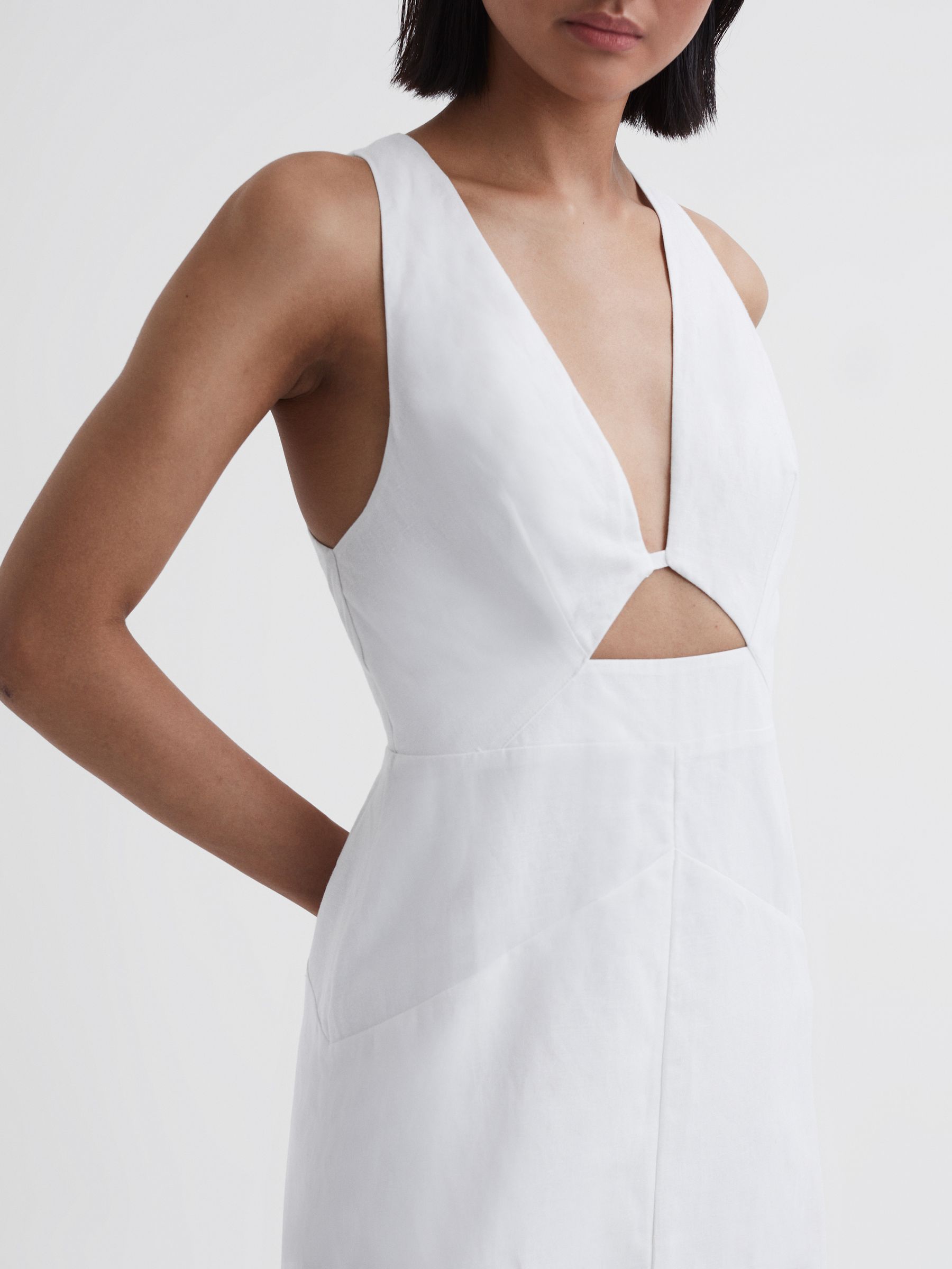 Cotton-Linen Midi Dress in Ivory