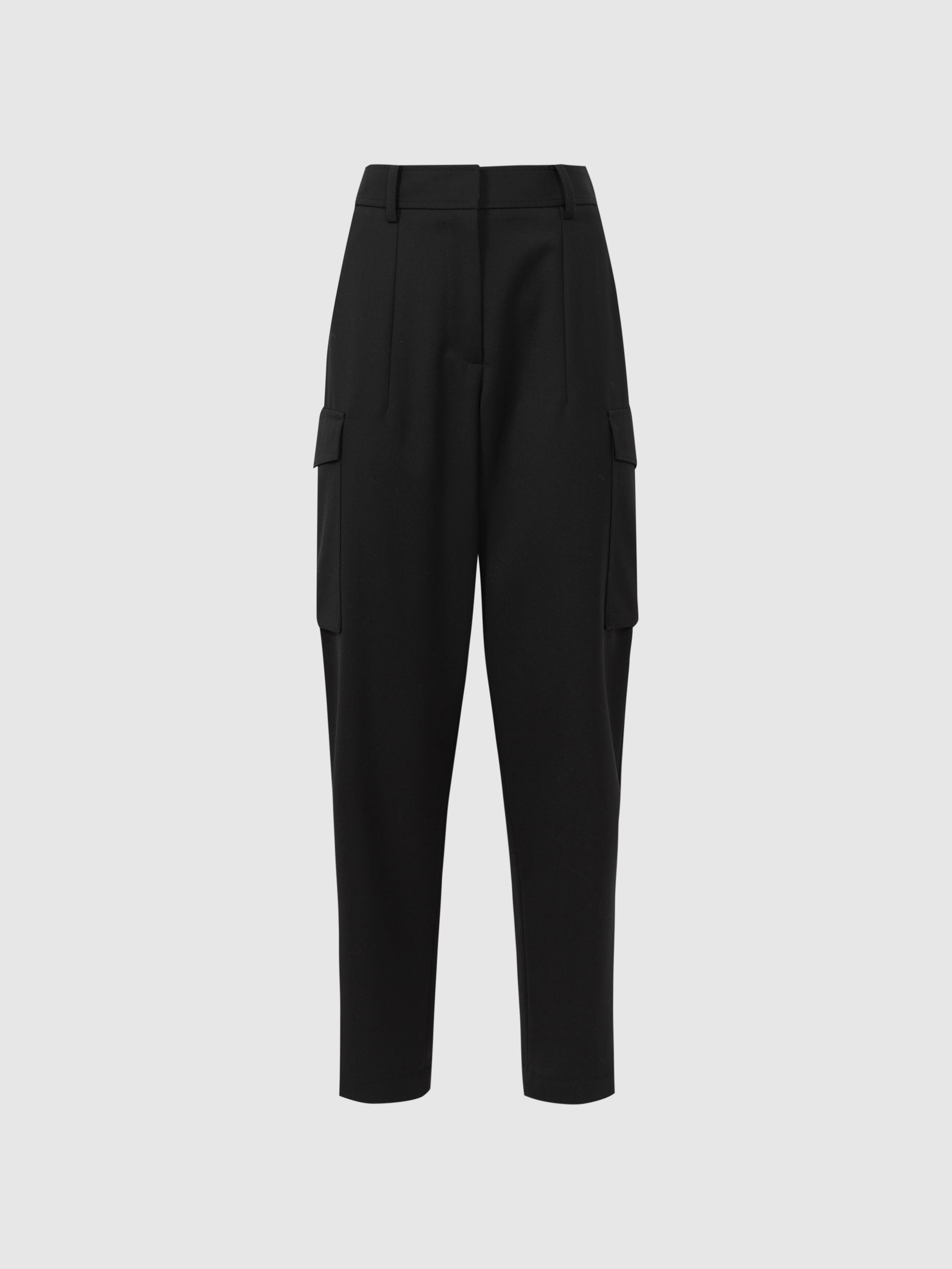 Mid Rise Cargo Trousers in Black