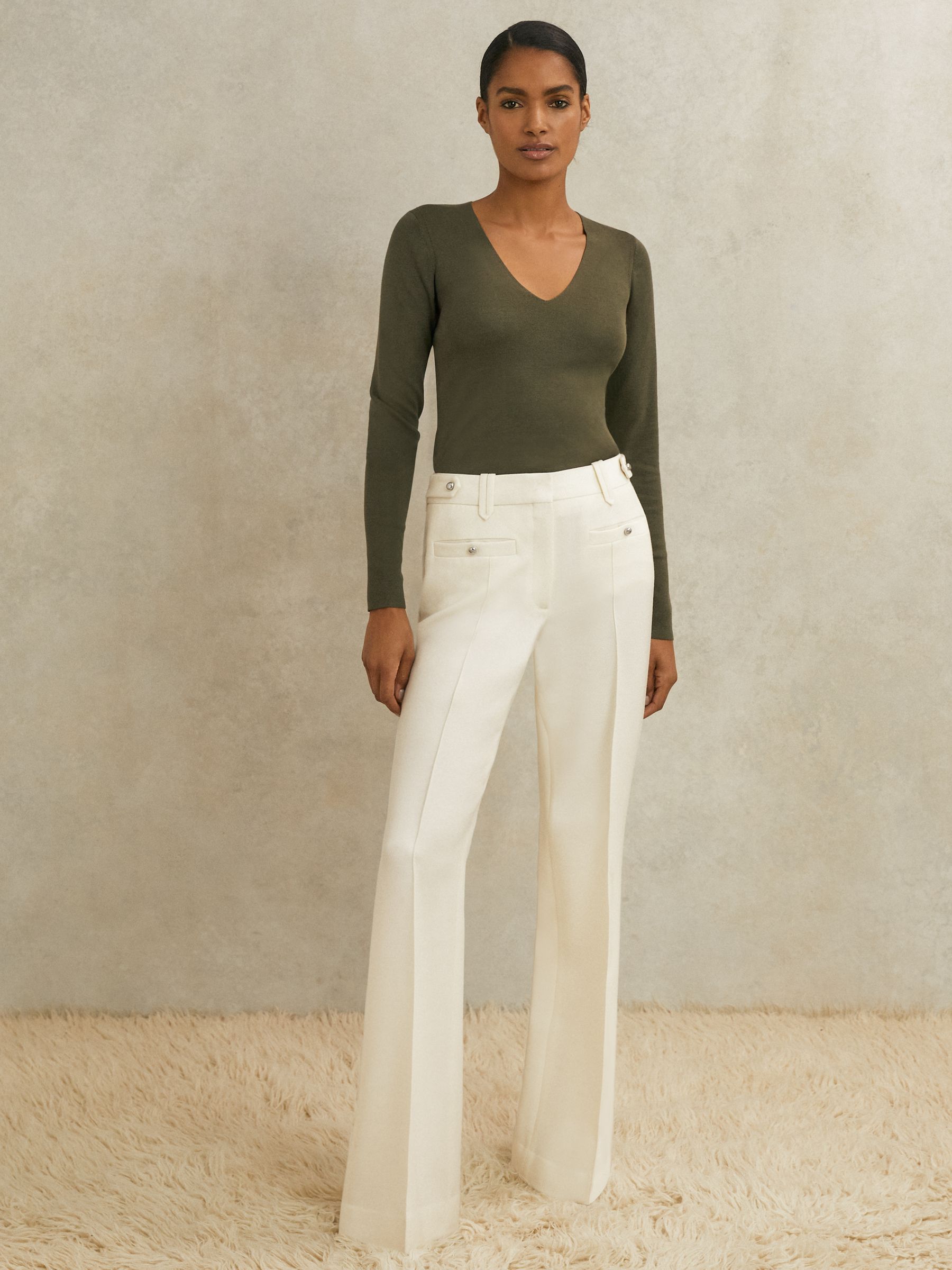 Atelier Wool Stud Flared Trousers in White