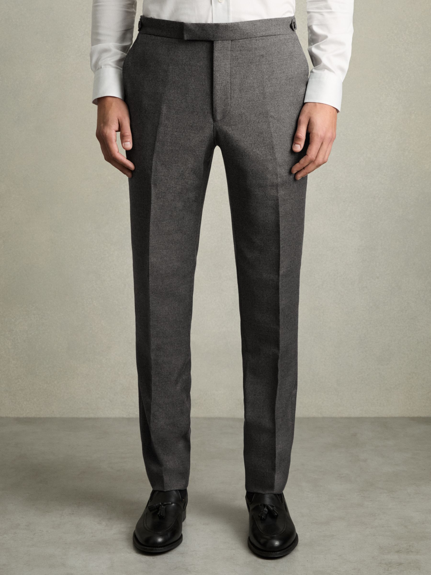Slim-Fit Wool Blend Suit Trousers in Grey Melange