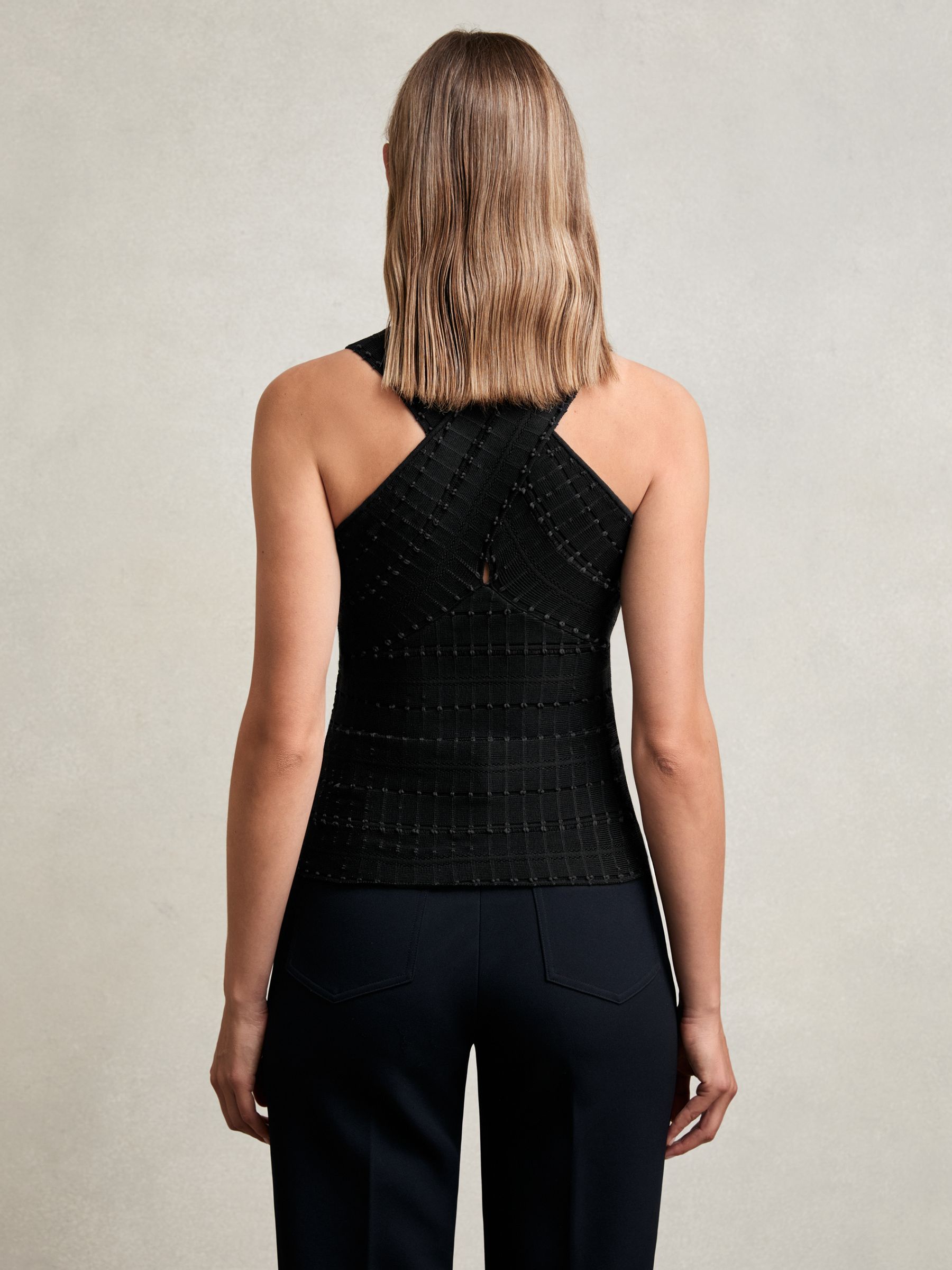 Cross Neck Textured Top in Black