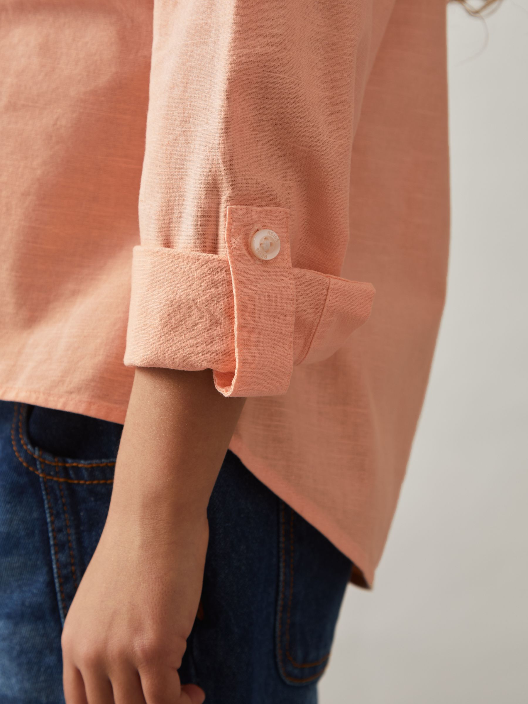 9-13 yrs Linen Roll-Cuff Shirt in Peach