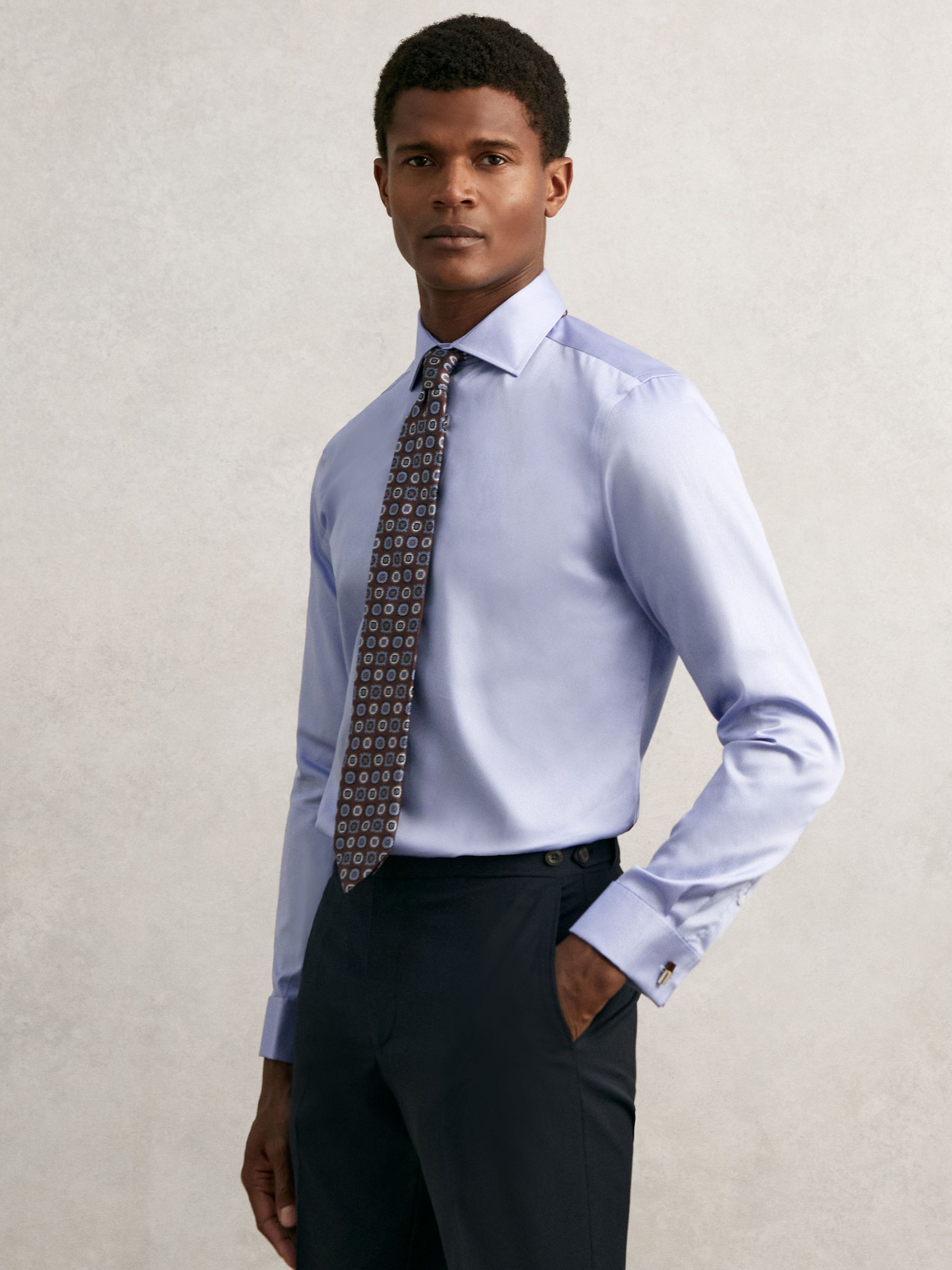 Regular Fit Cotton-Sateen Shirt in Mid Blue