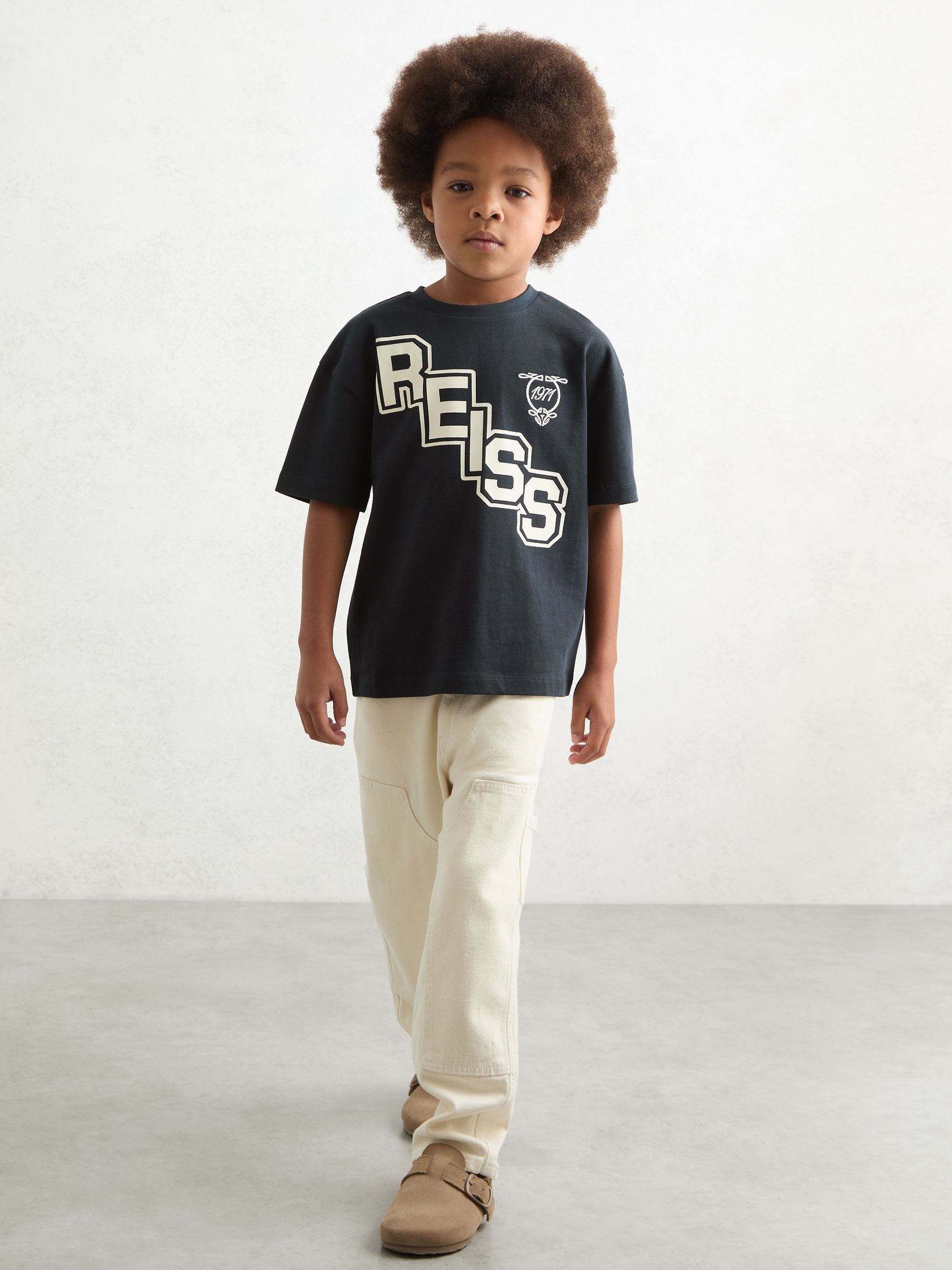 13-14 yrs Cotton Oversized Logo T-Shirt in Navy/White