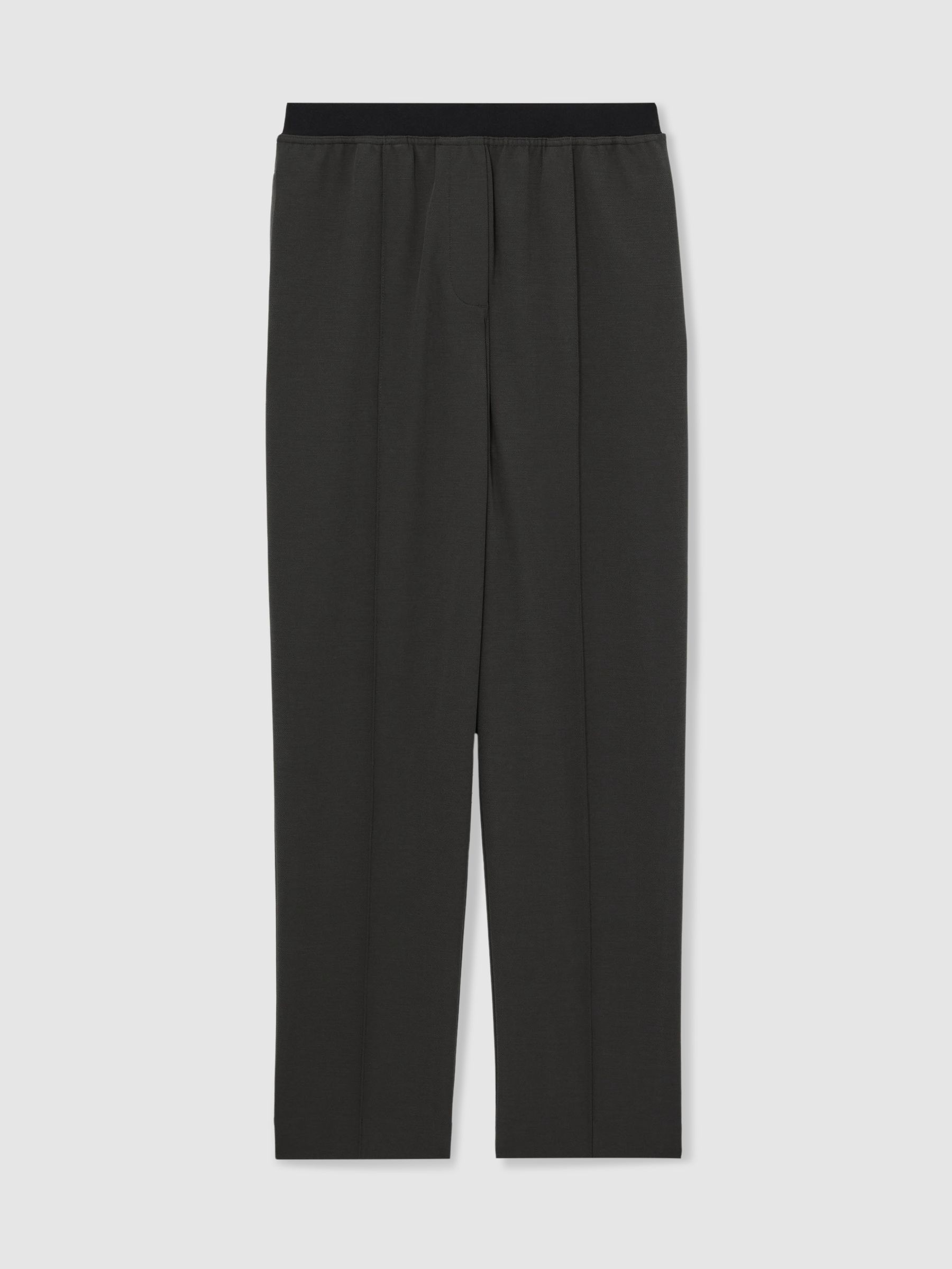 Elasticated-Waistband Tapered Trousers in Charcoal Grey