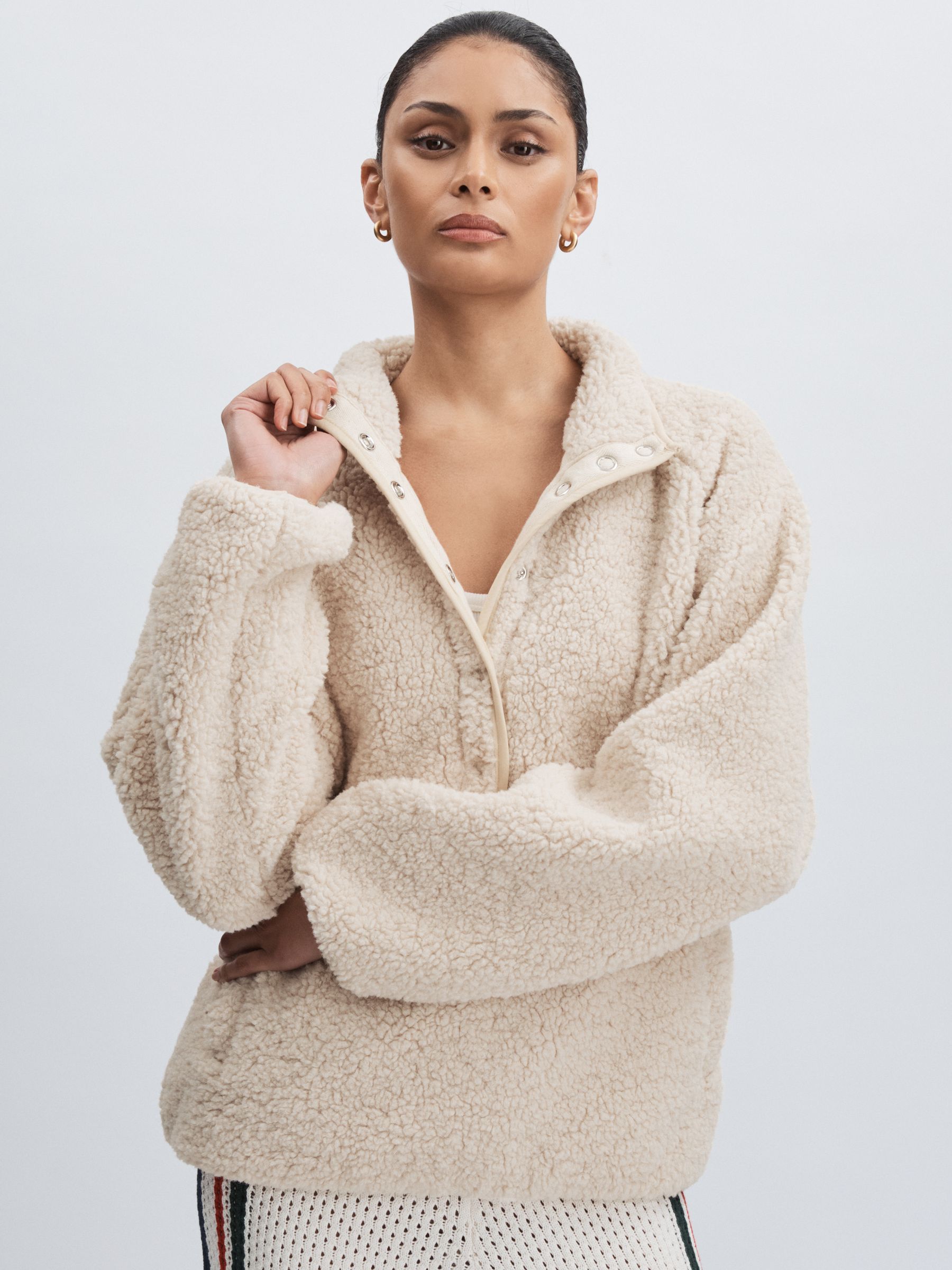 Press Stud Fleece Sweatshirt in Natural