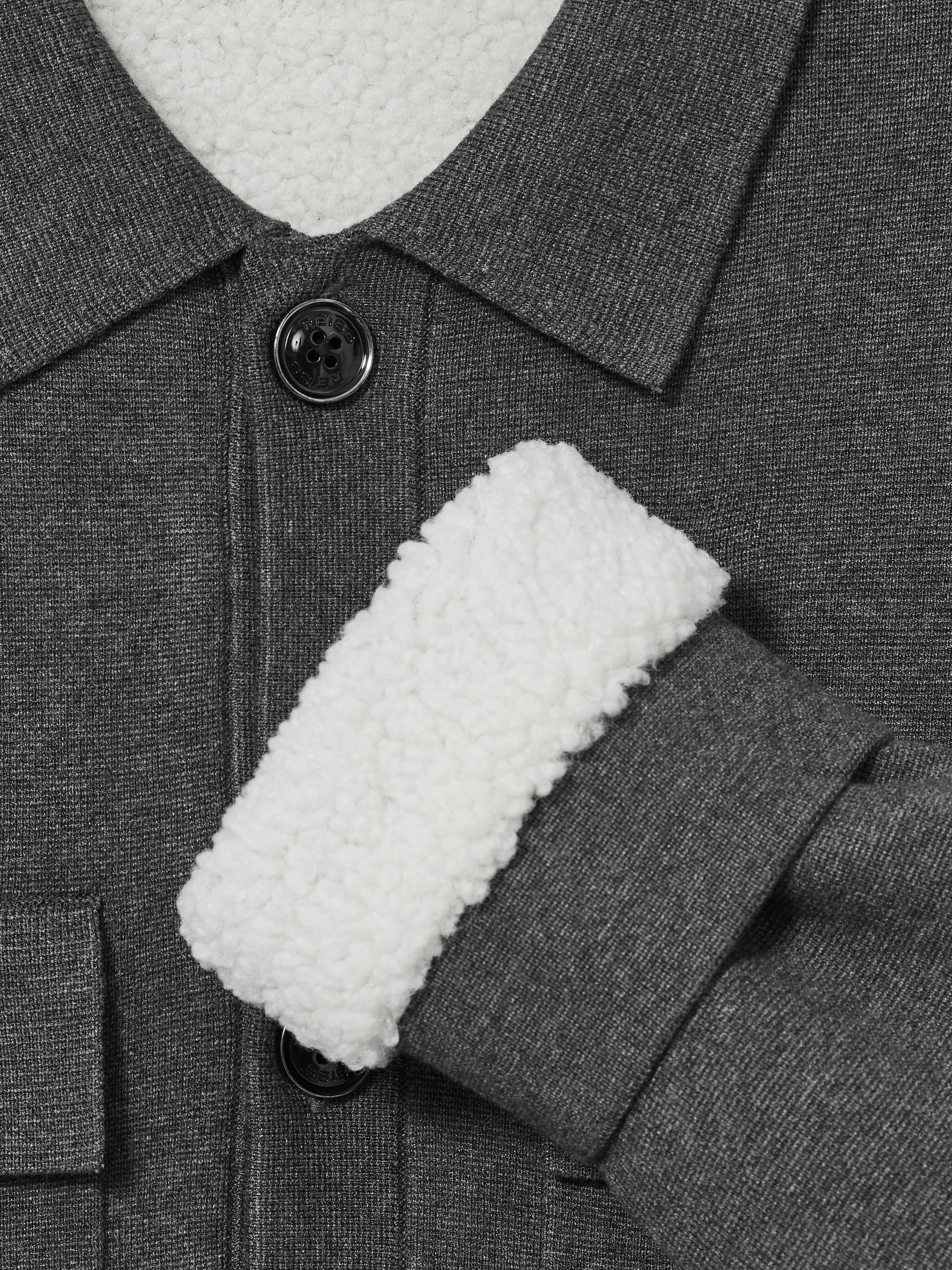 Fleece-Lined Button-Through Jacket in Mid Grey Melange
