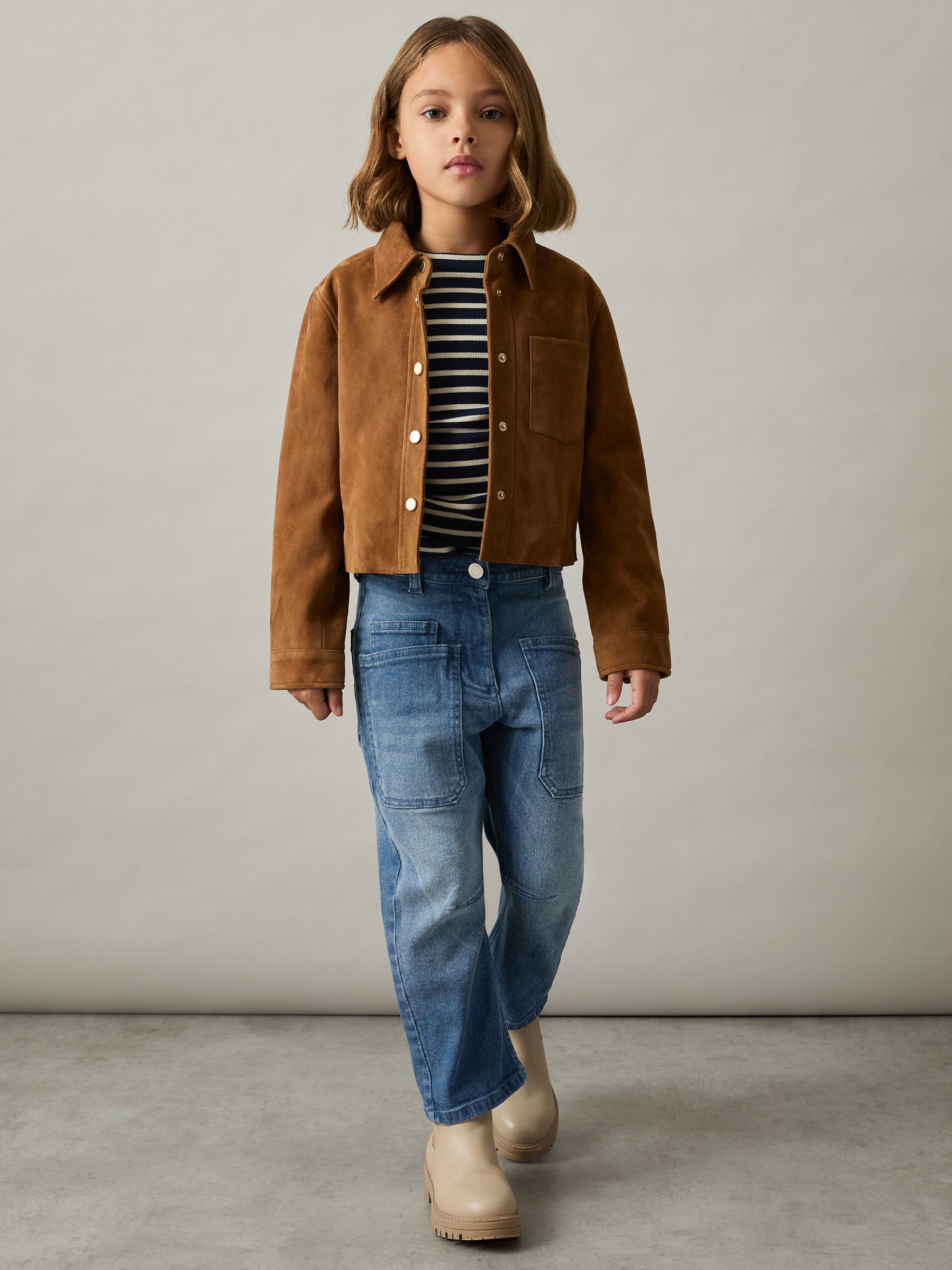 13-14 yrs Barrel-Leg Patch-Pocket Jeans in Blue