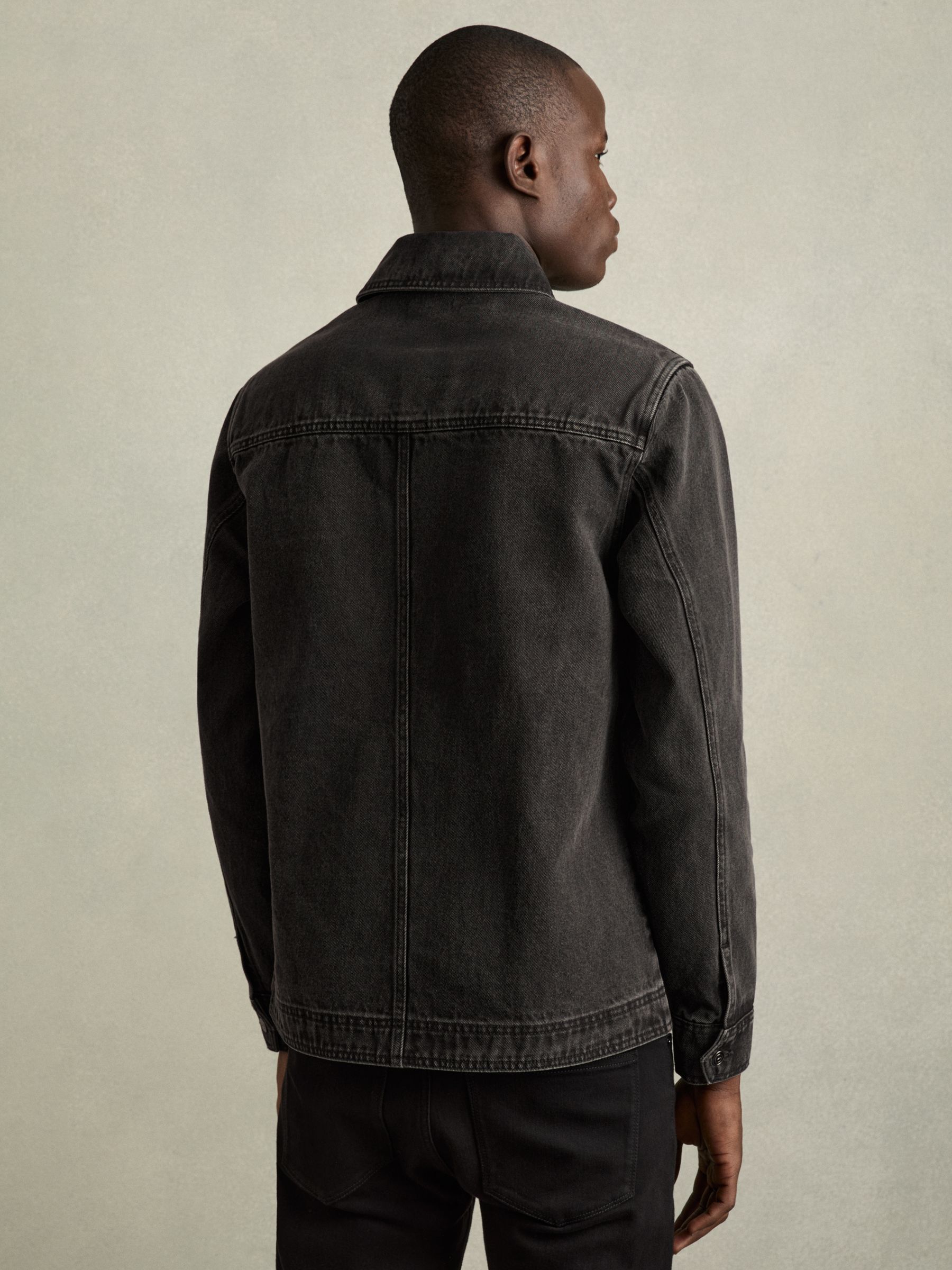 Cotton-Denim Button-Through Overshirt in Washed Black