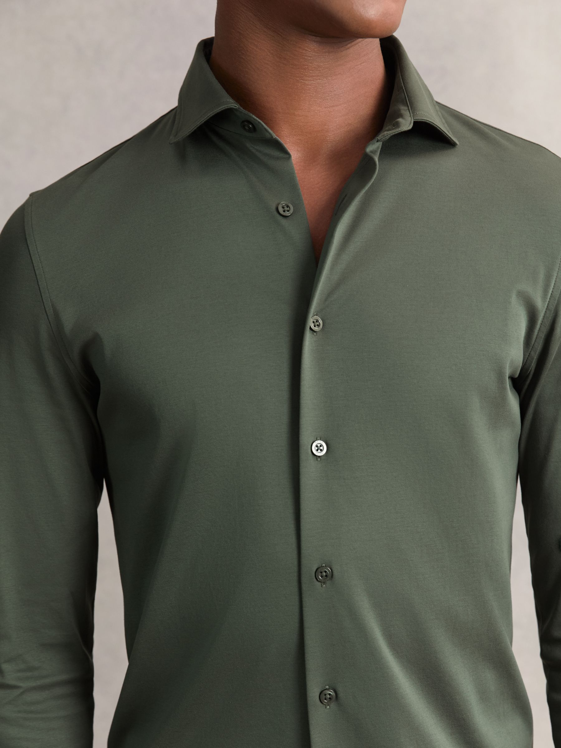 Air-Water Cotton Button-Through Shirt in Kale Green