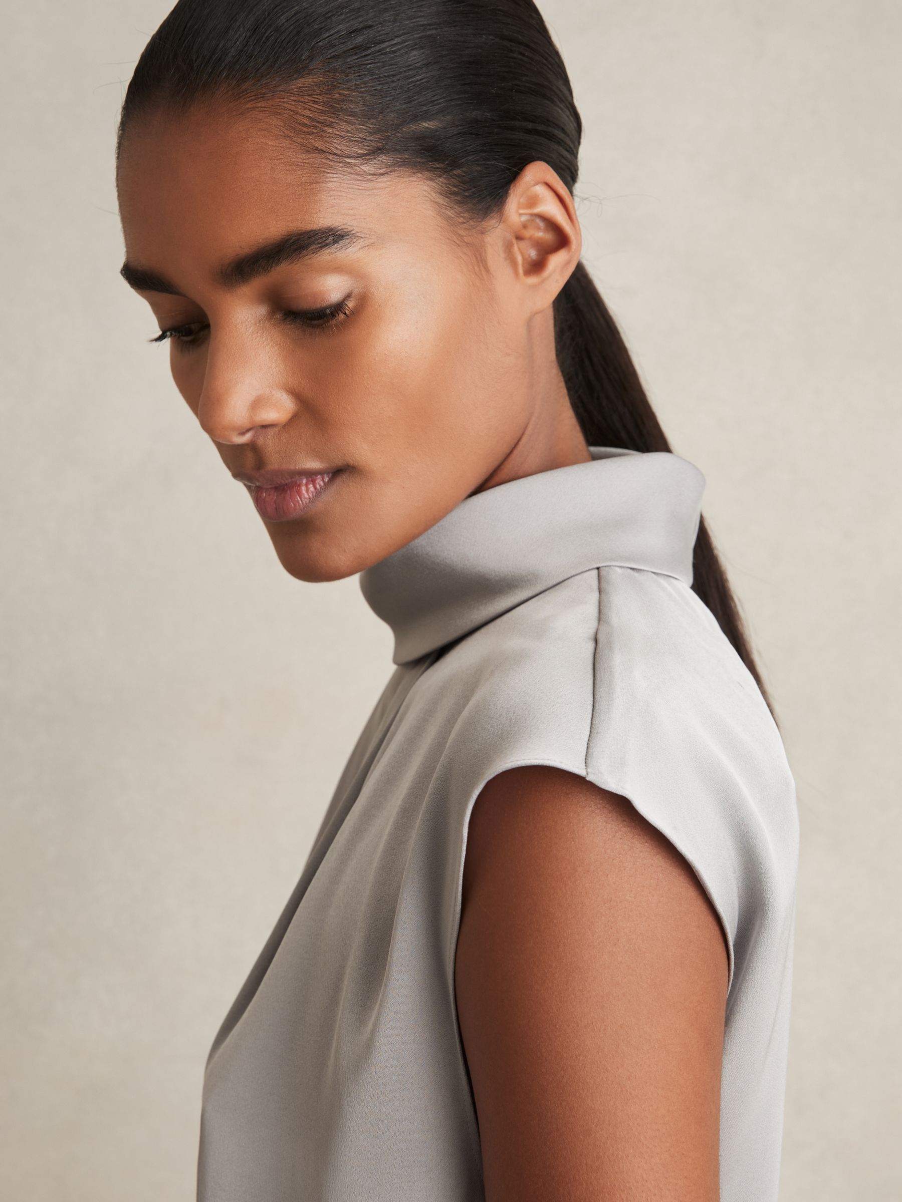 High Neck Shell Top in Grey