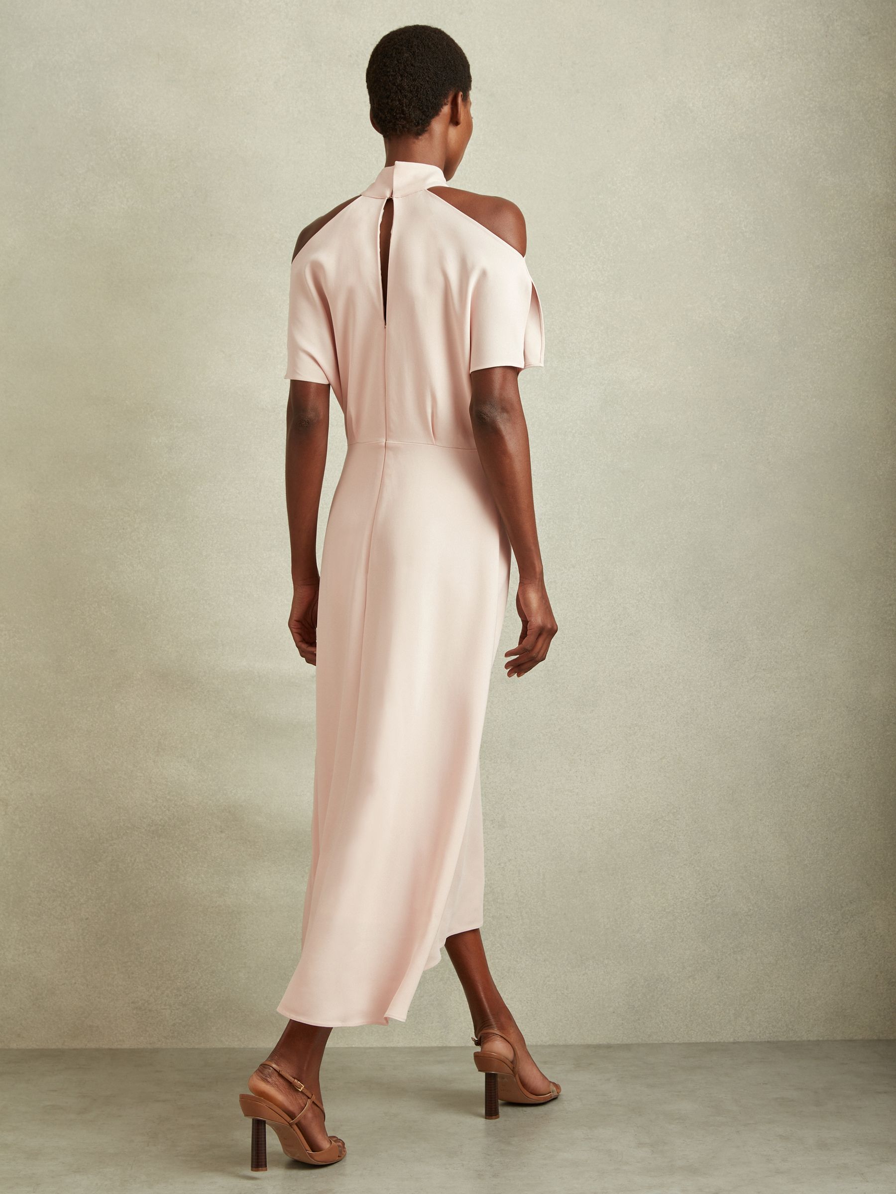 Twist Neck Cut Out Midi Dress in Nude