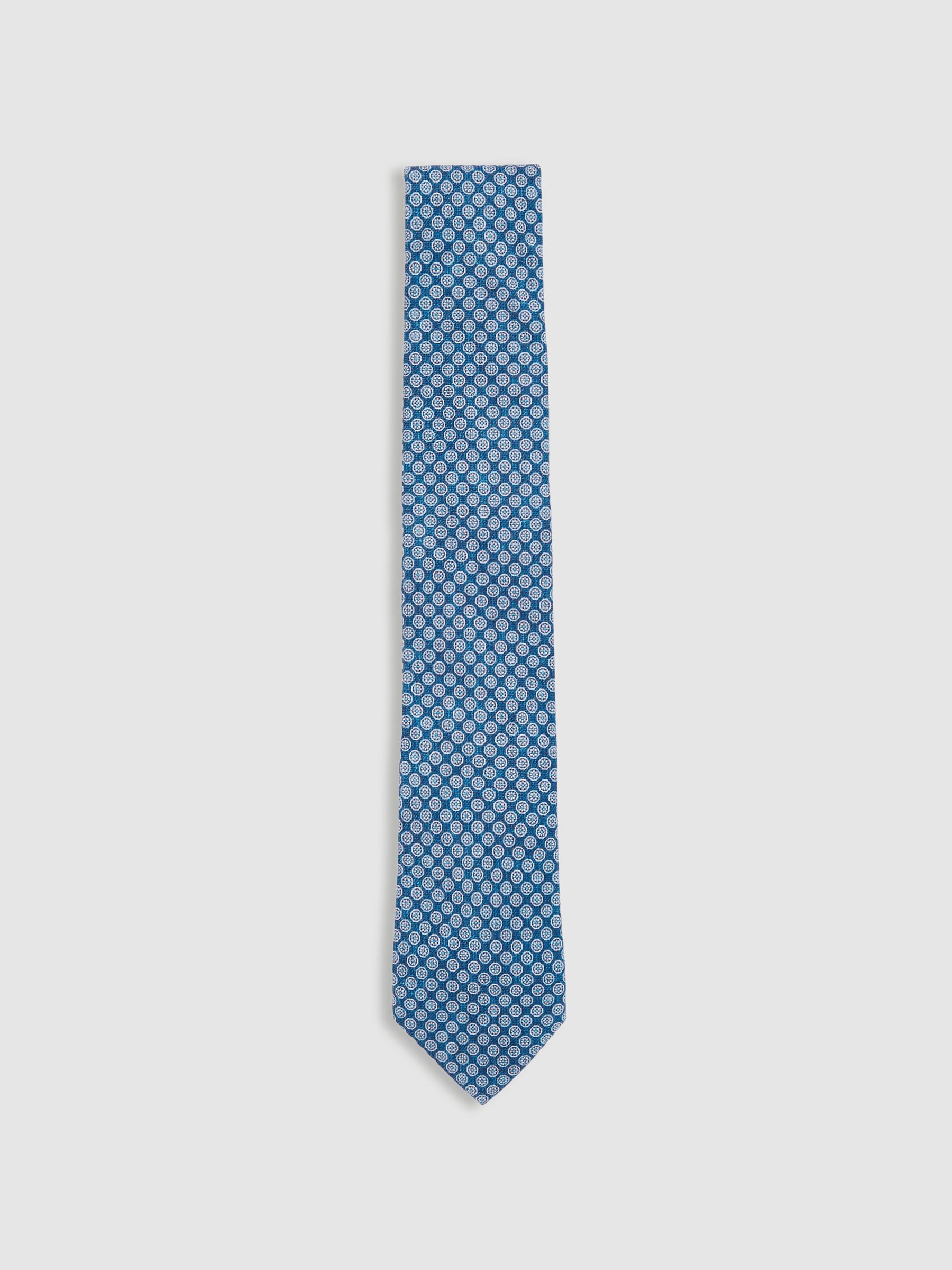 Silk Medallion-Print Tie in Navy