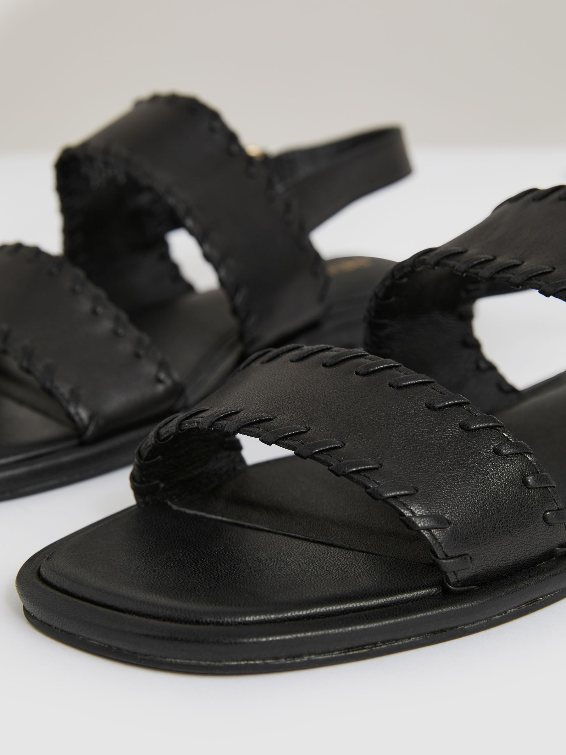 Leather Whipstitch-Trim Sandals in Black