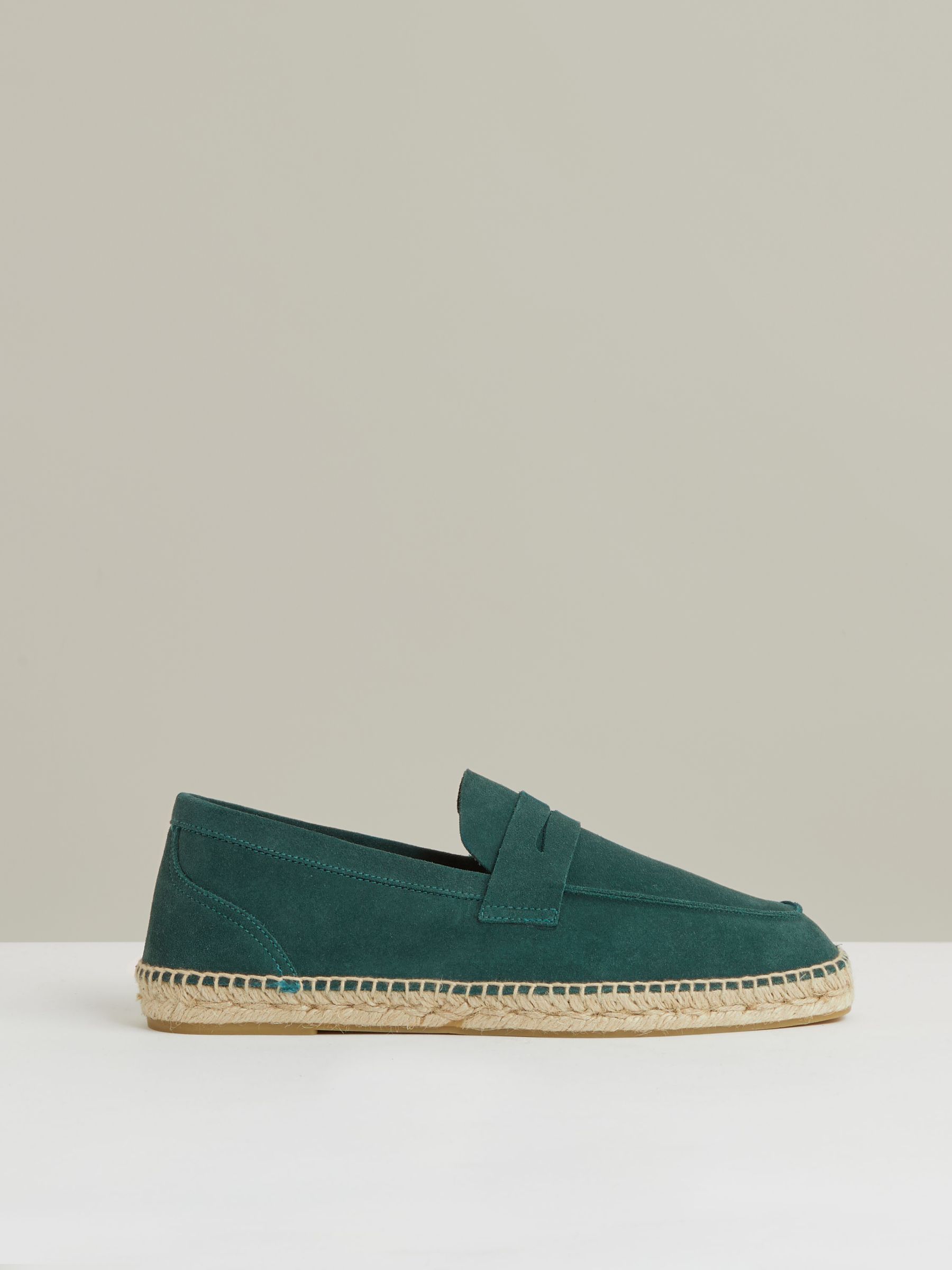 Suede Penny-Strap Espadrilles in Light Teal