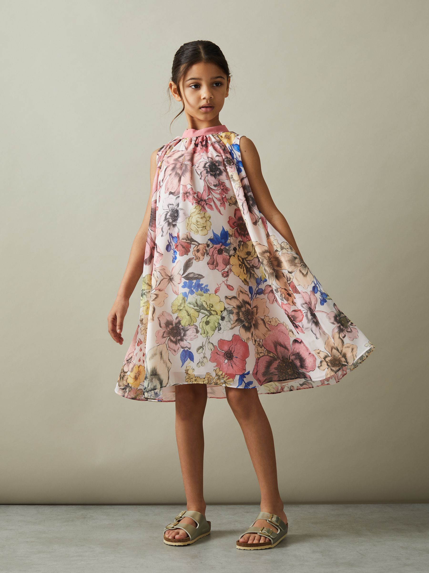 4-9 yrs Floral Print Halter Neck Dress in Pink Print