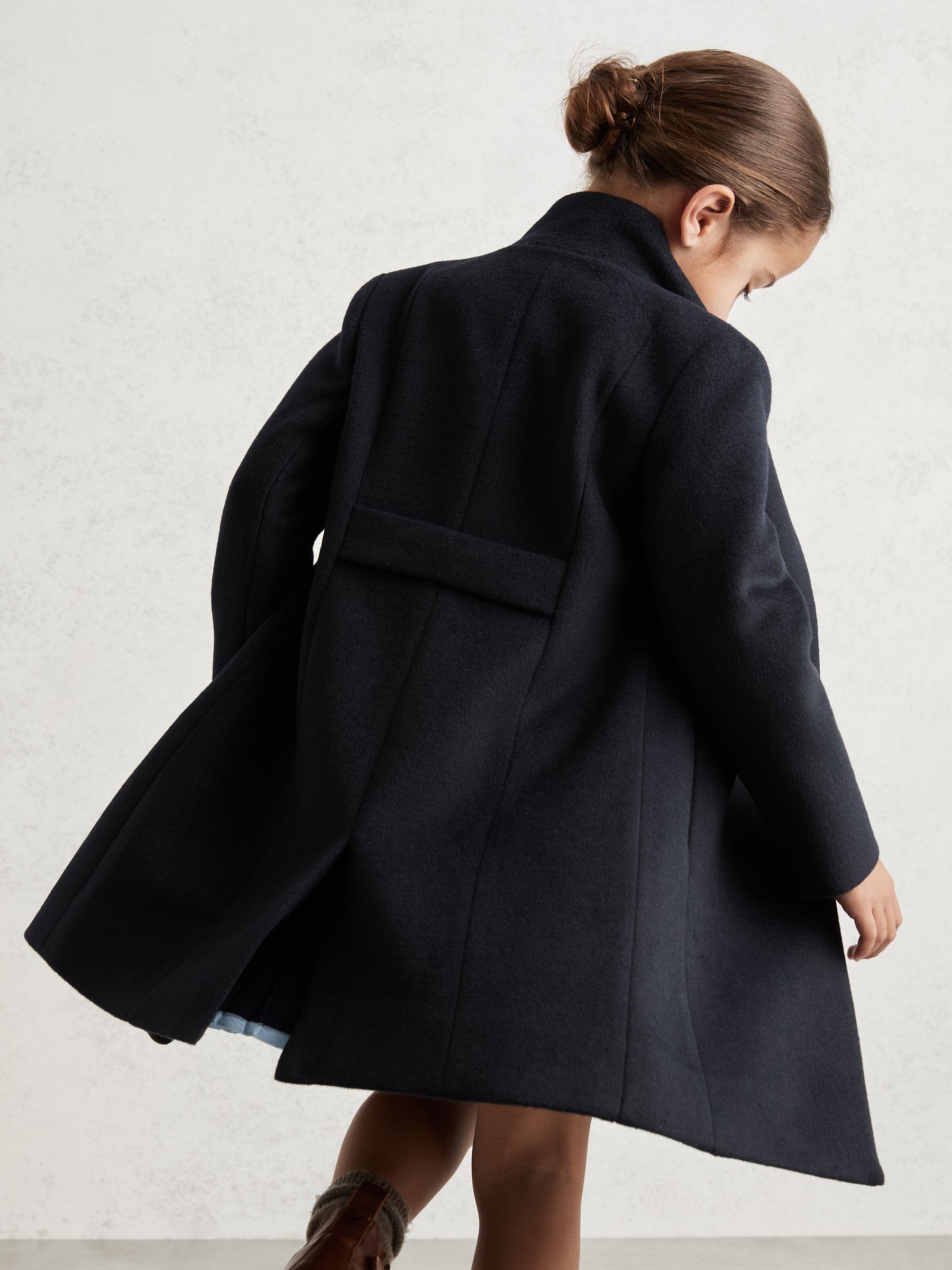 9-13 yrs Wool-Blend Funnel-Neck Coat in Navy