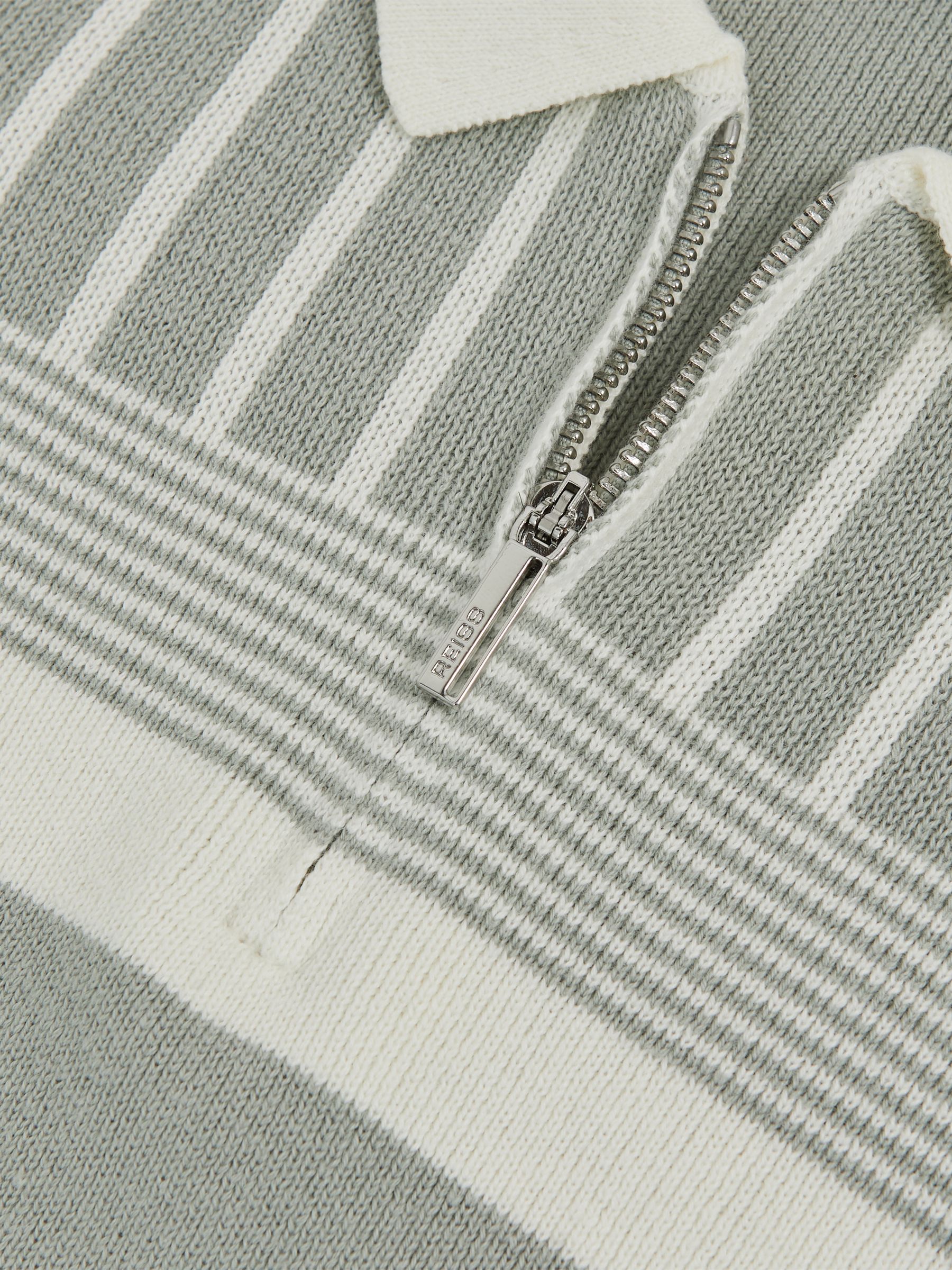 3-9 yrs Cotton Stripe Knit Half-Zip Polo Shirt in Sage Green/Off White