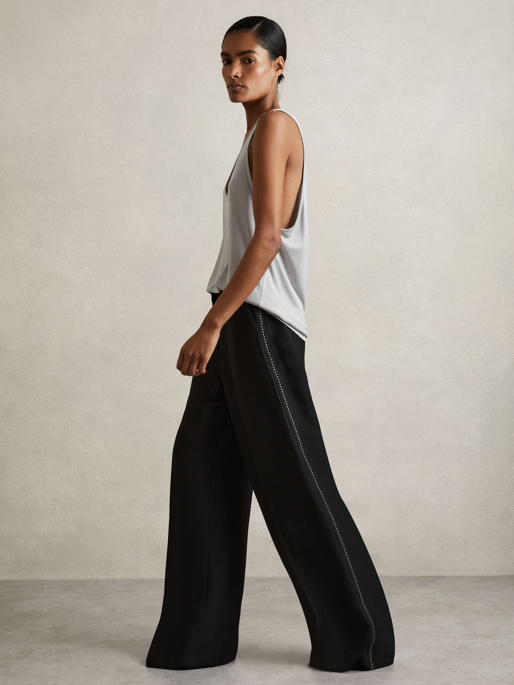 Atelier Crepe Wide-Leg Stitch Trousers in Black