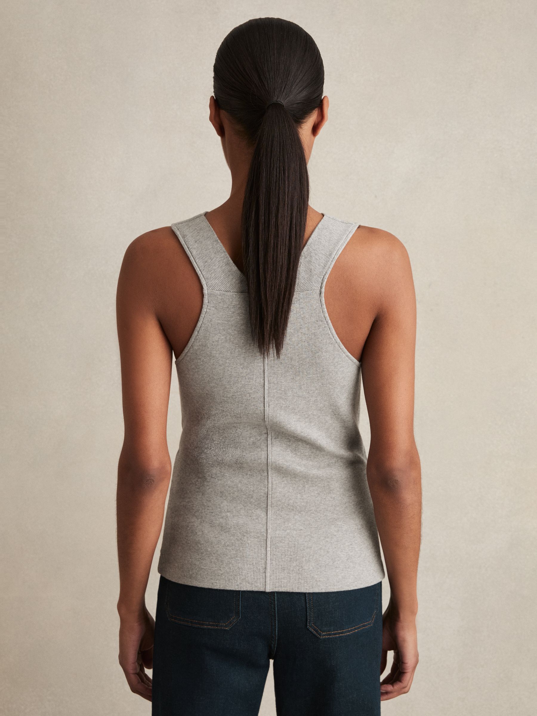 Ribbed Cowl-Neck Vest in Grey Marl