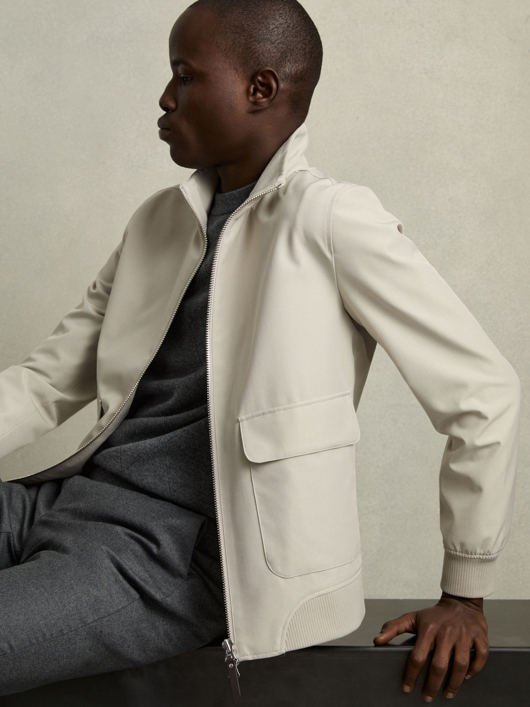Zip-Through Funnel-Neck Jacket in Stone