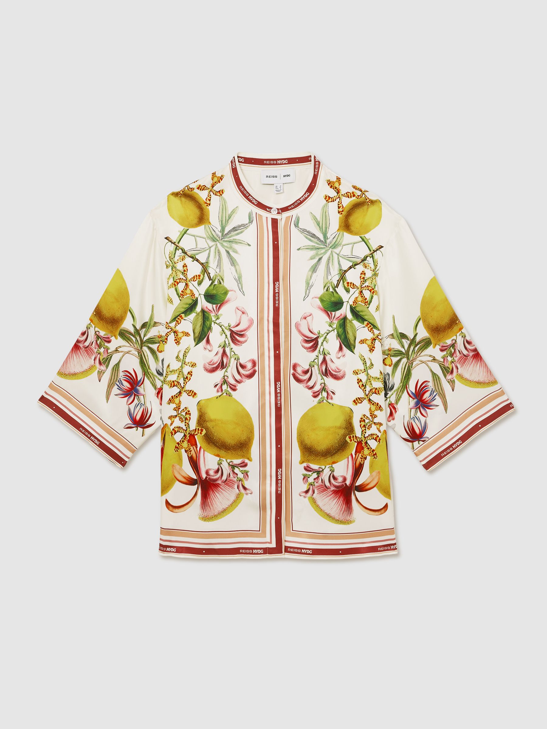Reiss | NYBG Satin Floral-Print Shirt in Ivory