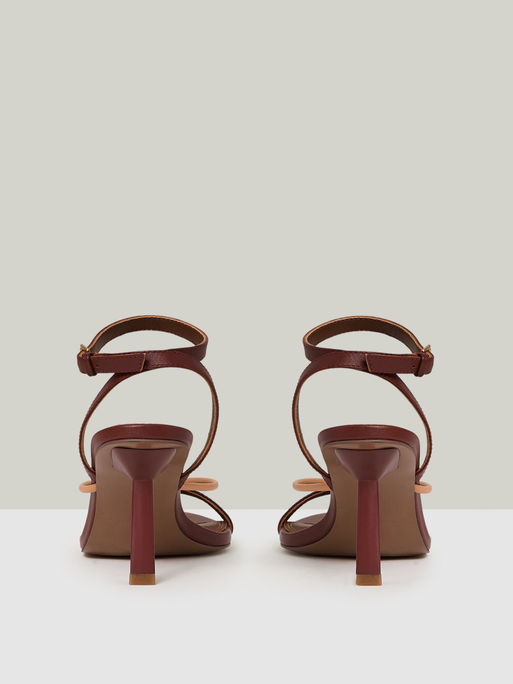 Leather Strappy Heeled Sandals in Tan