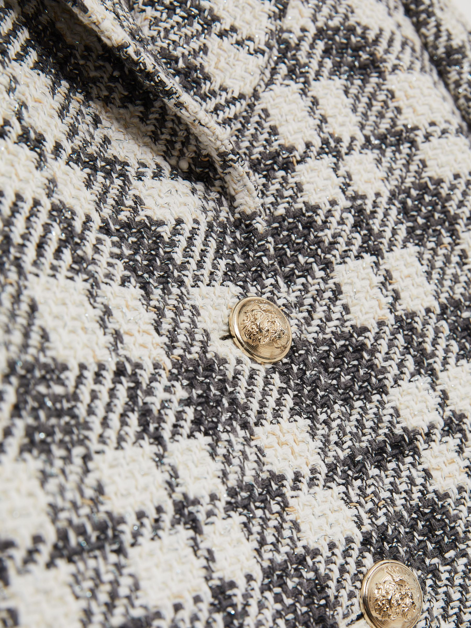 Cotton Blend Check Cropped Jacket in Grey Check