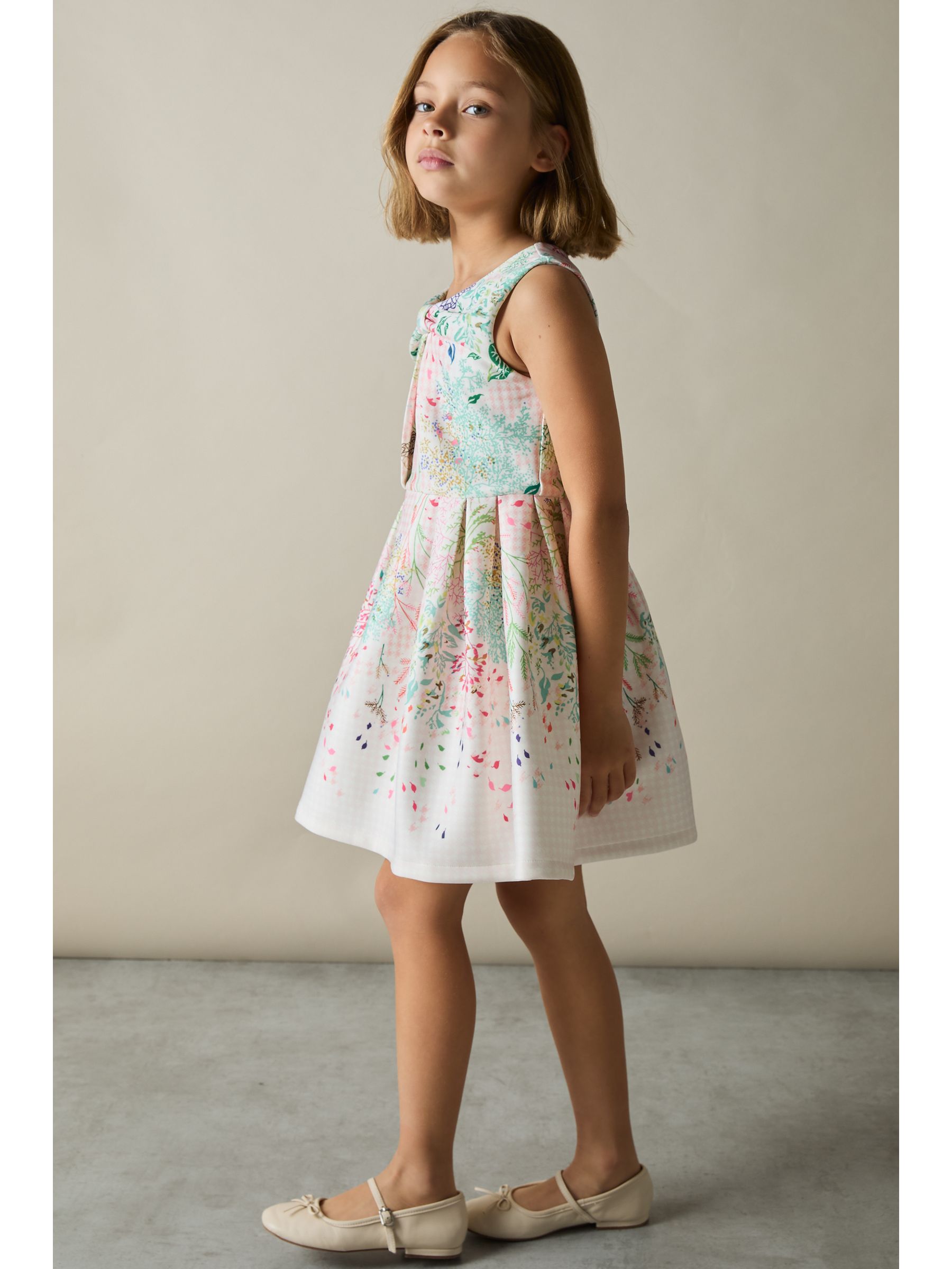 9-13 yrs Floral-Print Pleated Scuba Dress in Pink Print