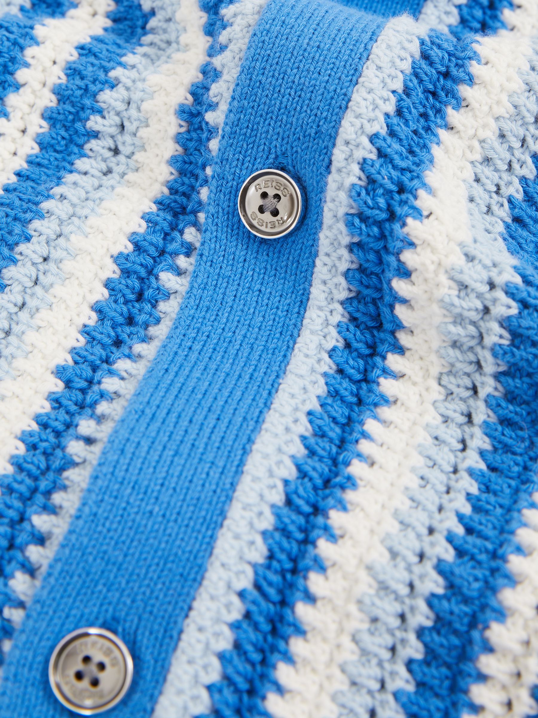 Cotton Crochet Stripe Cuban Shirt in Blue Multi