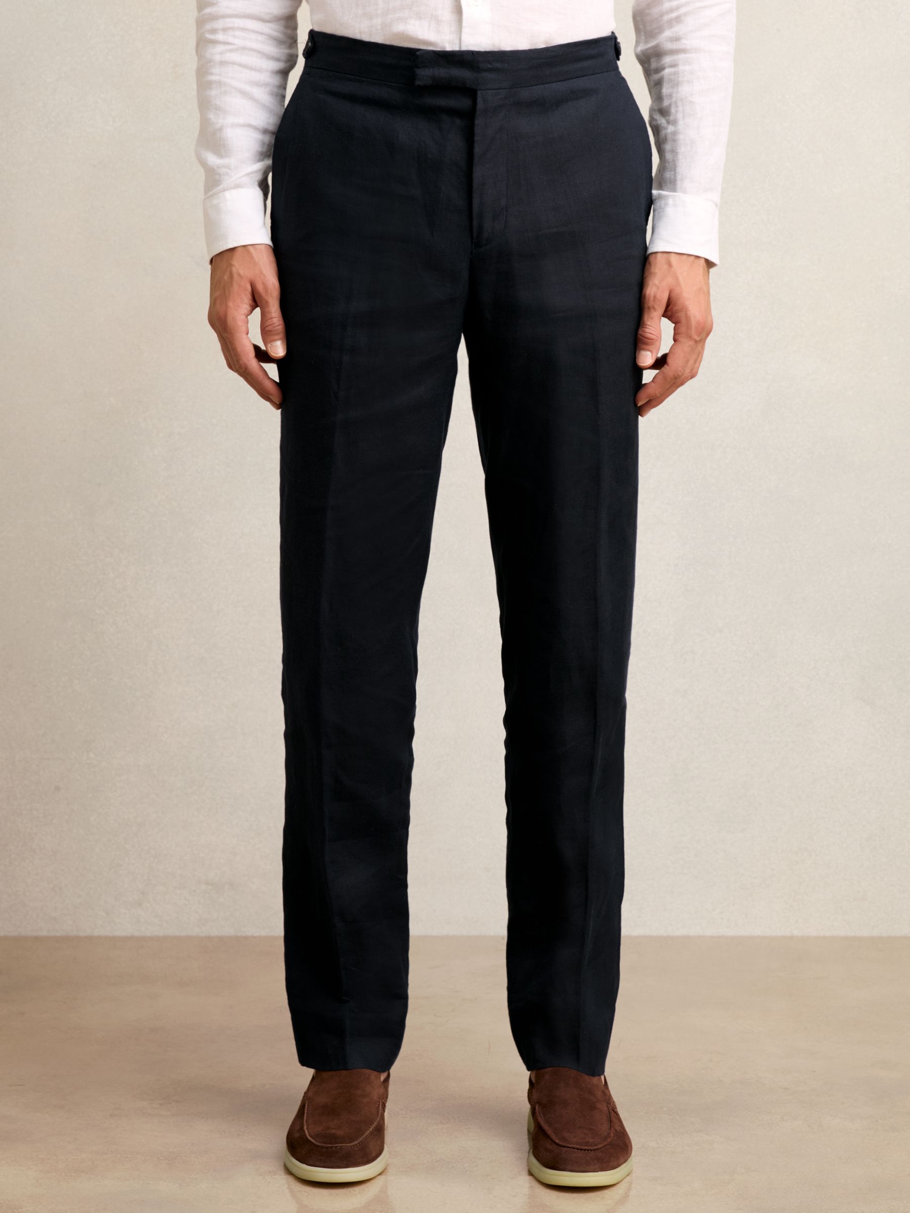 Slim Fit Linen Trousers in Navy