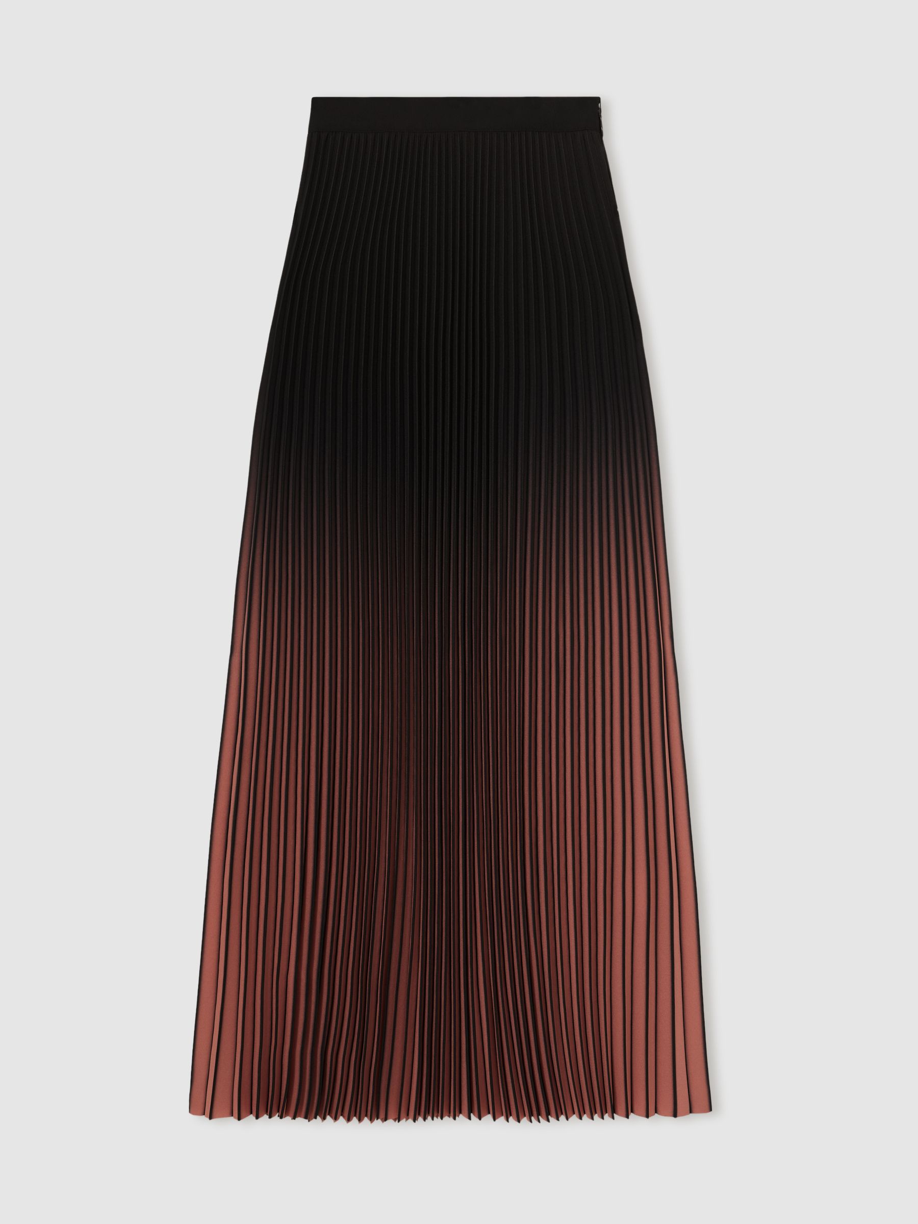 Ombré Pleated Midi Skirt in Black/Pink