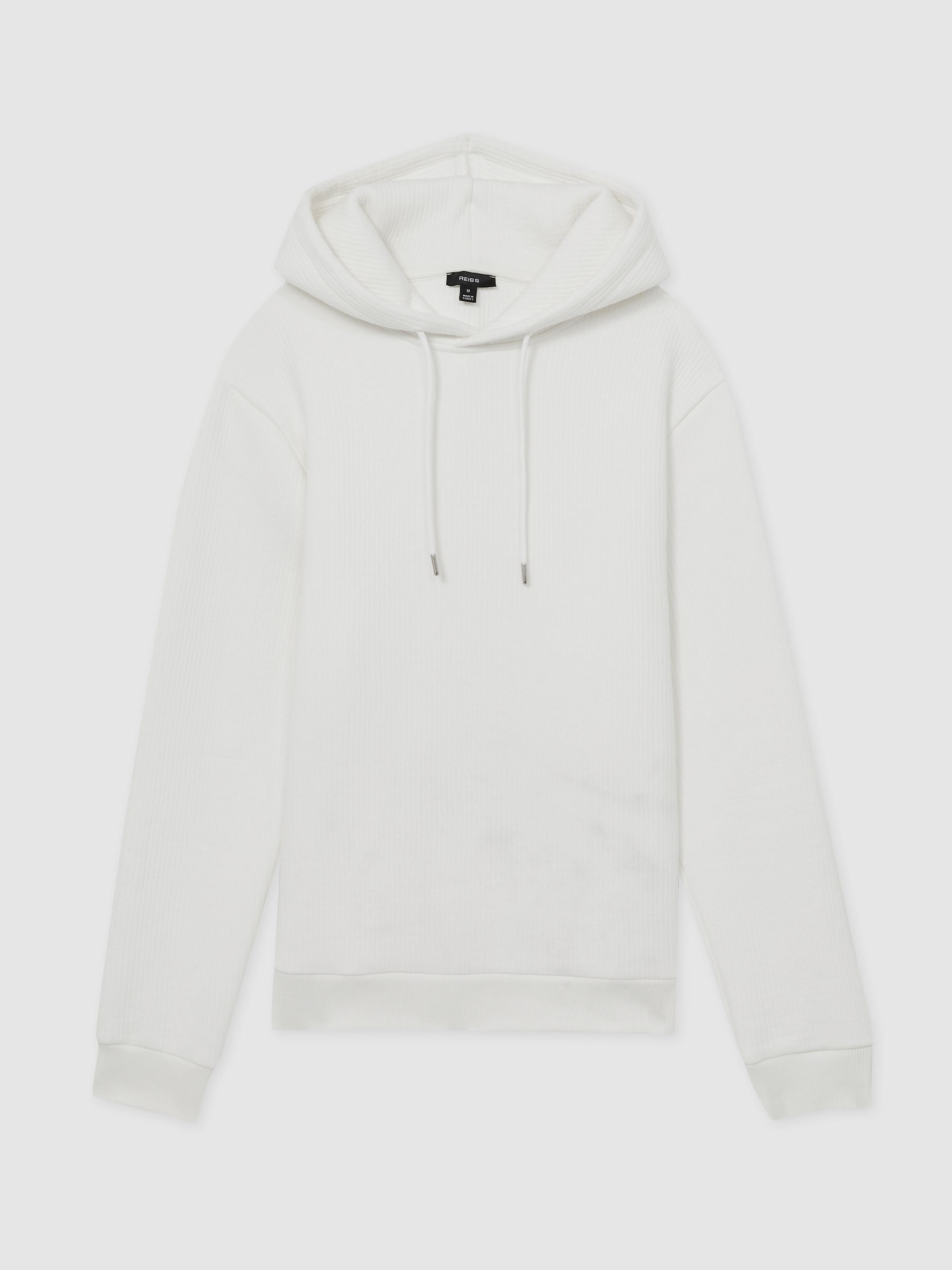 Cotton-Blend Rib-Knit Hoodie in White