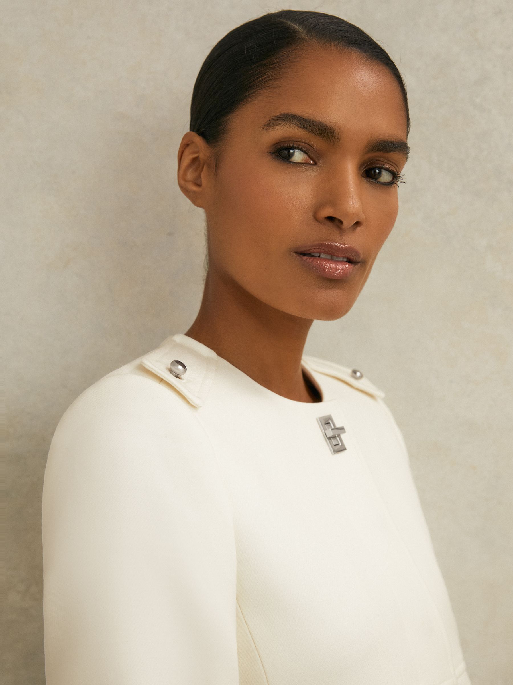 Atelier Wool Collarless Belted Jacket in White