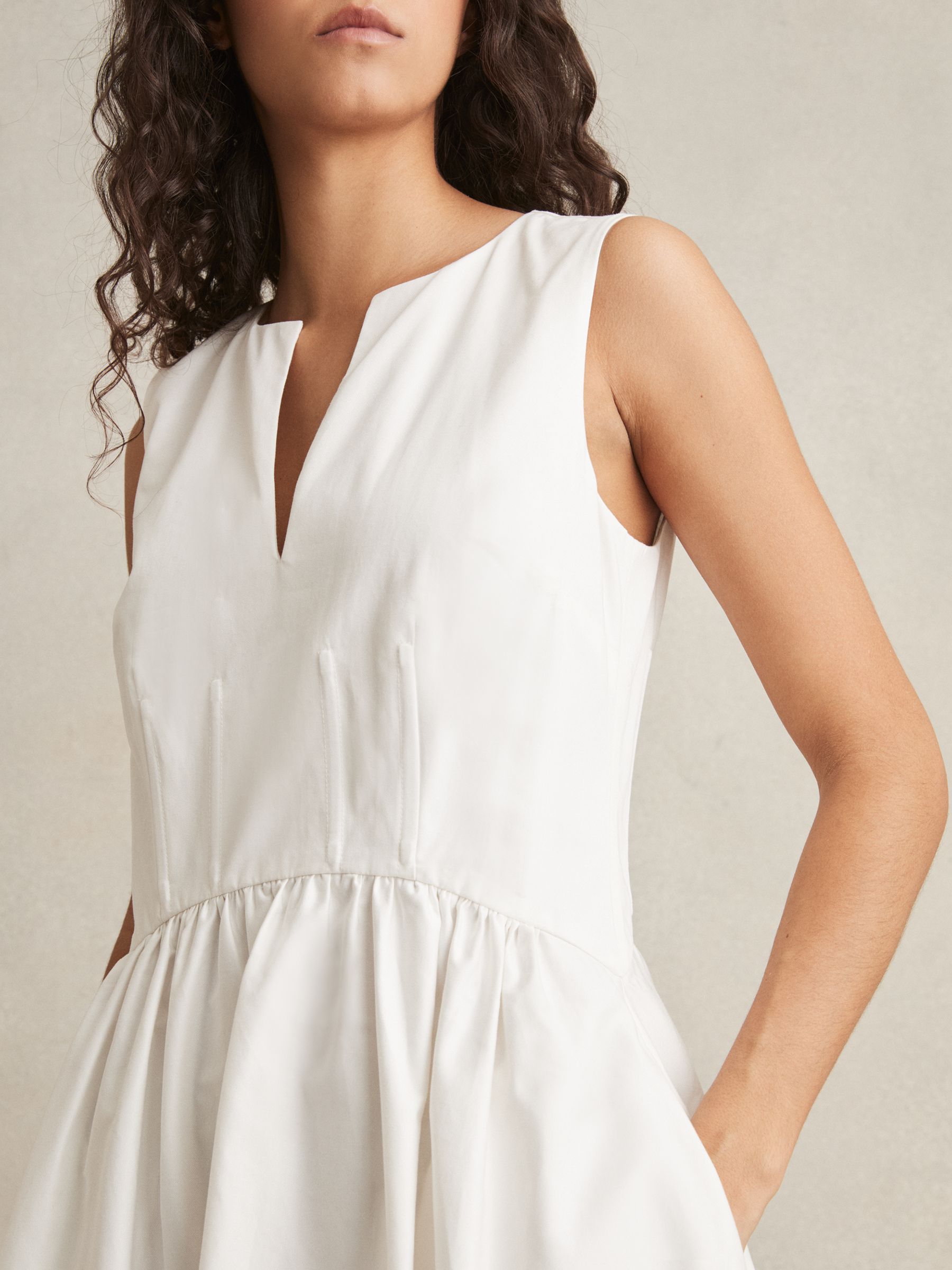 100% Cotton Corset Midi Dress in Ivory