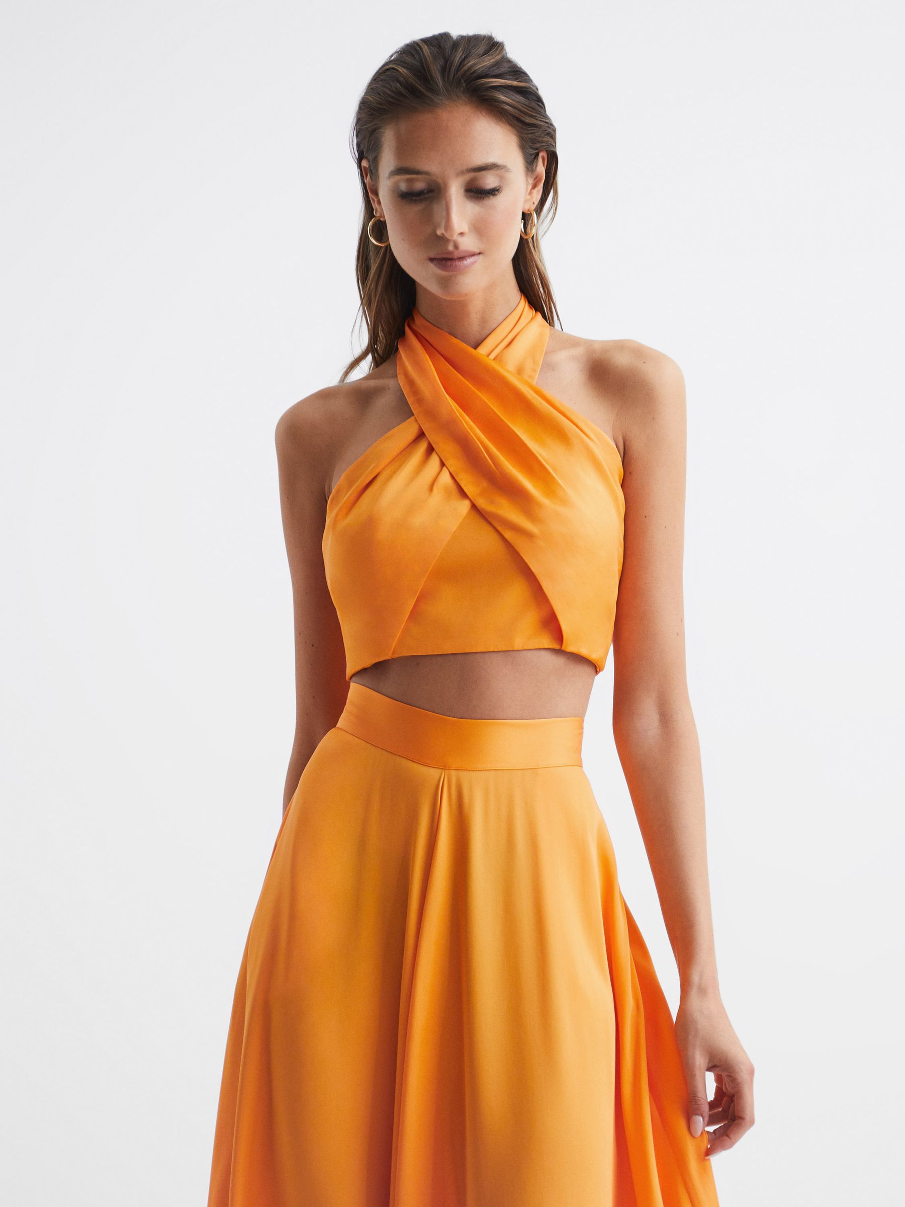 Cropped Halter Occasion Top in Orange