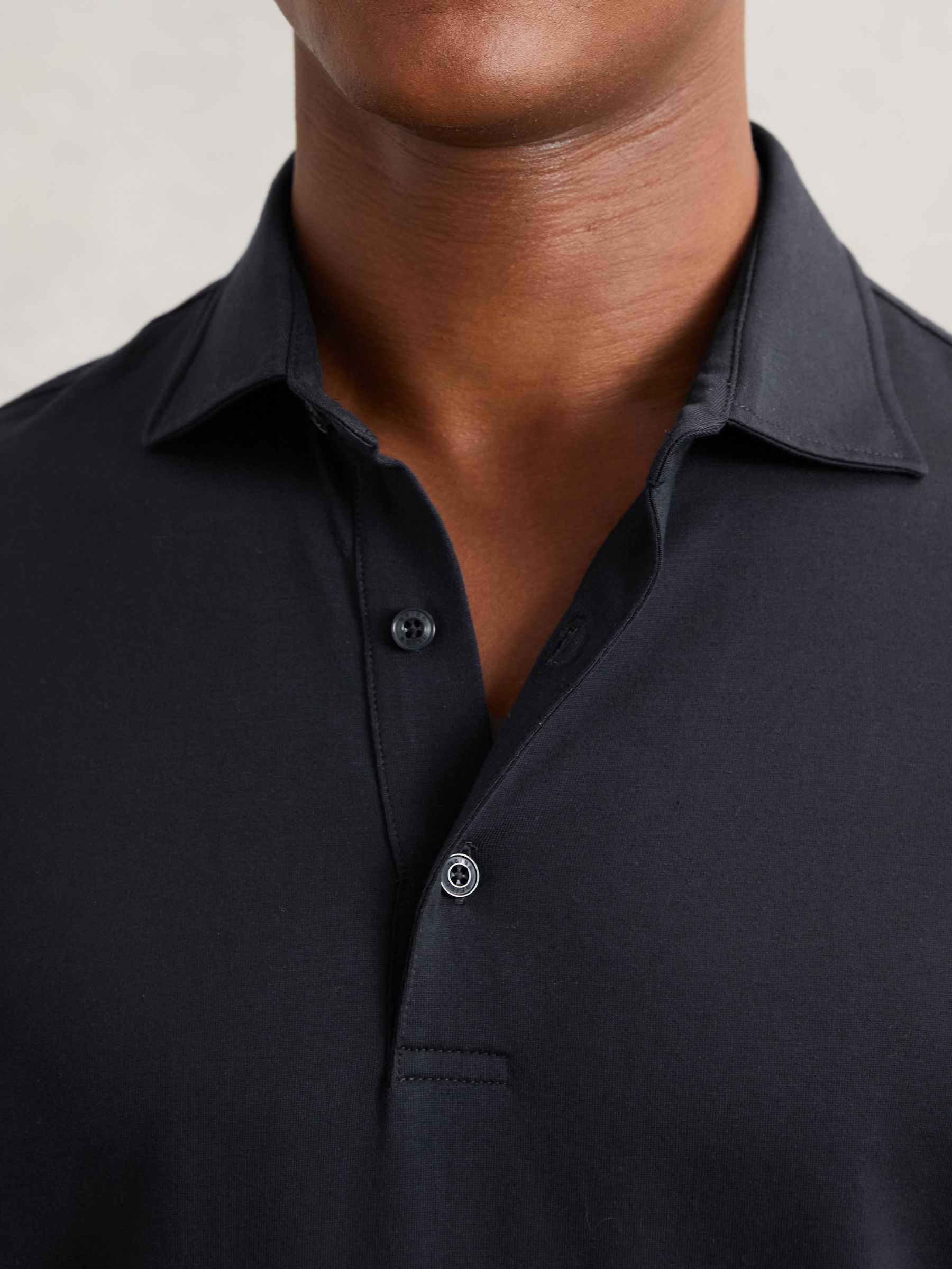 Cotton-Jersey Long Sleeve Polo Shirt in Navy