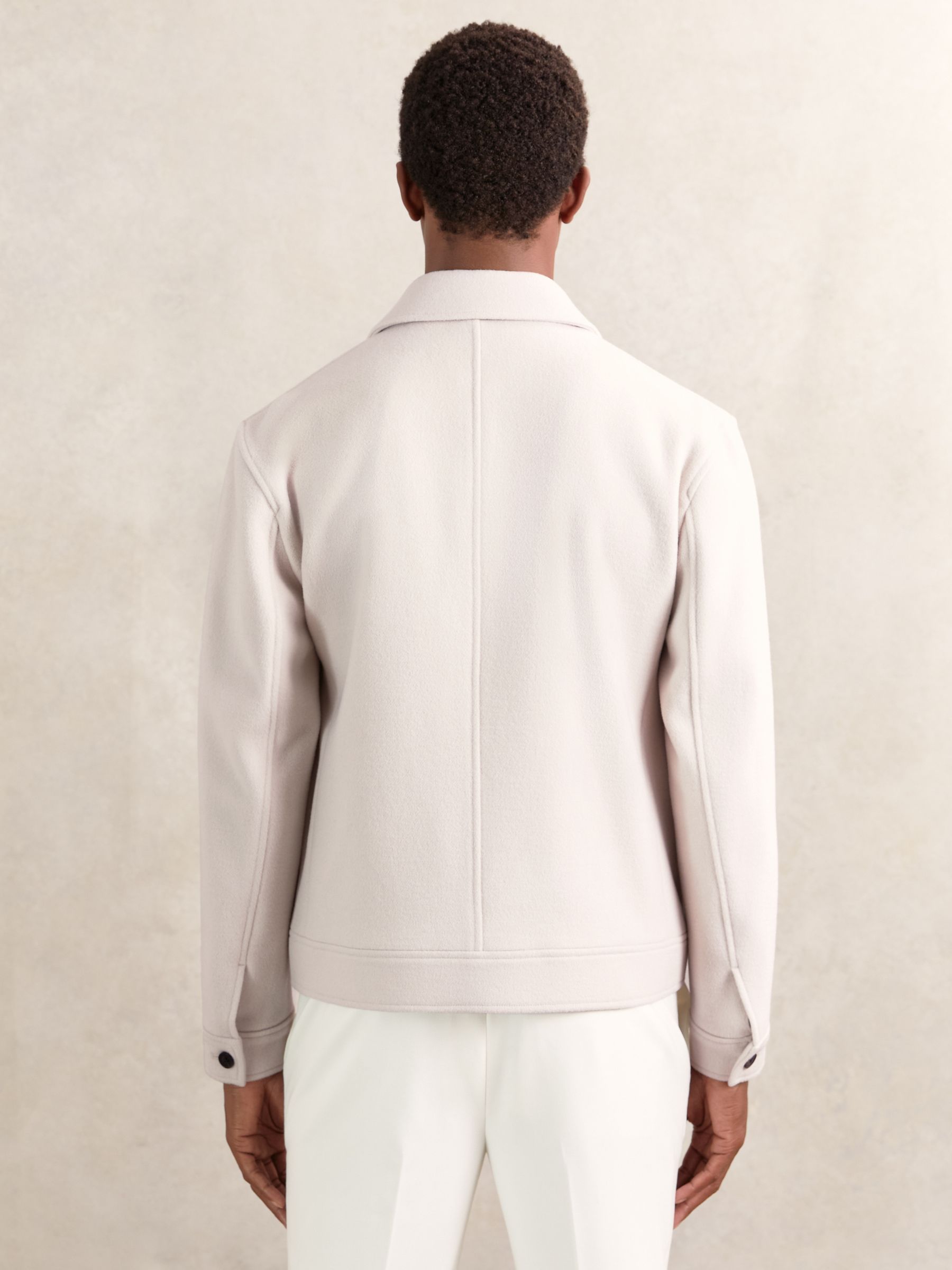 Wool Blend Twin Pocket Zipped Jacket in Ivory