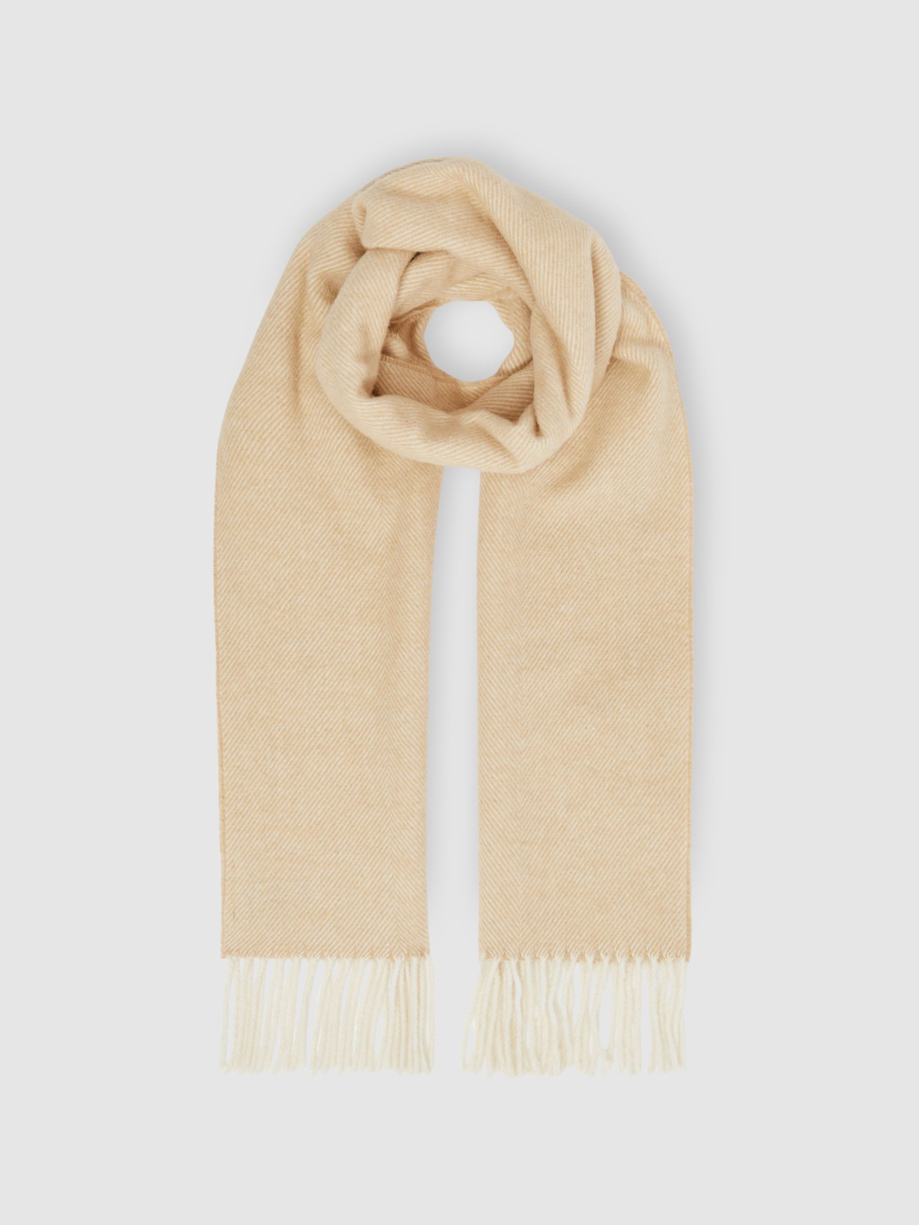 Wool-Blend Herringbone Scarf in Oatmeal/White
