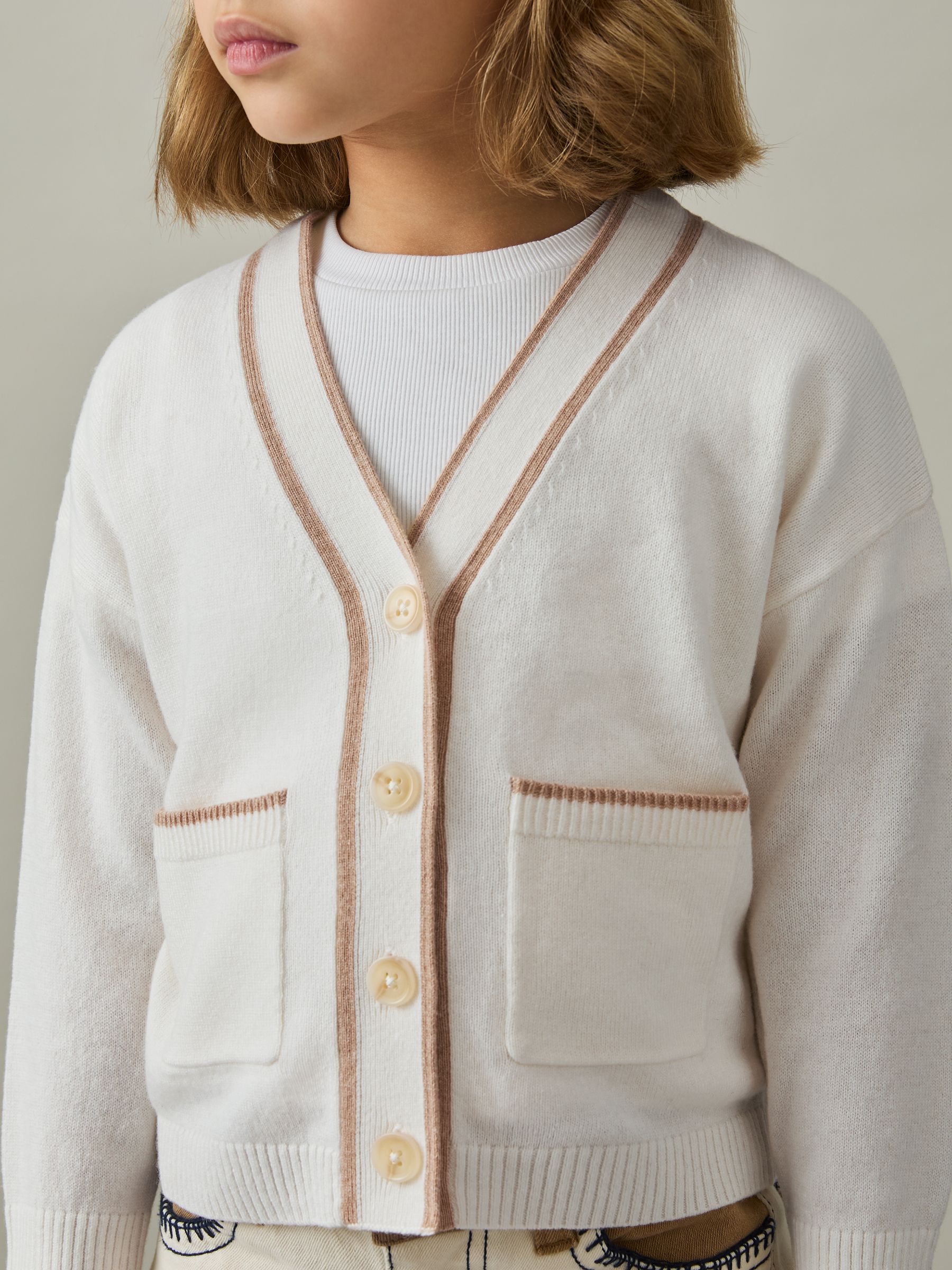 9-13 yrs Wool-Blend Tipped Cardigan in Cream