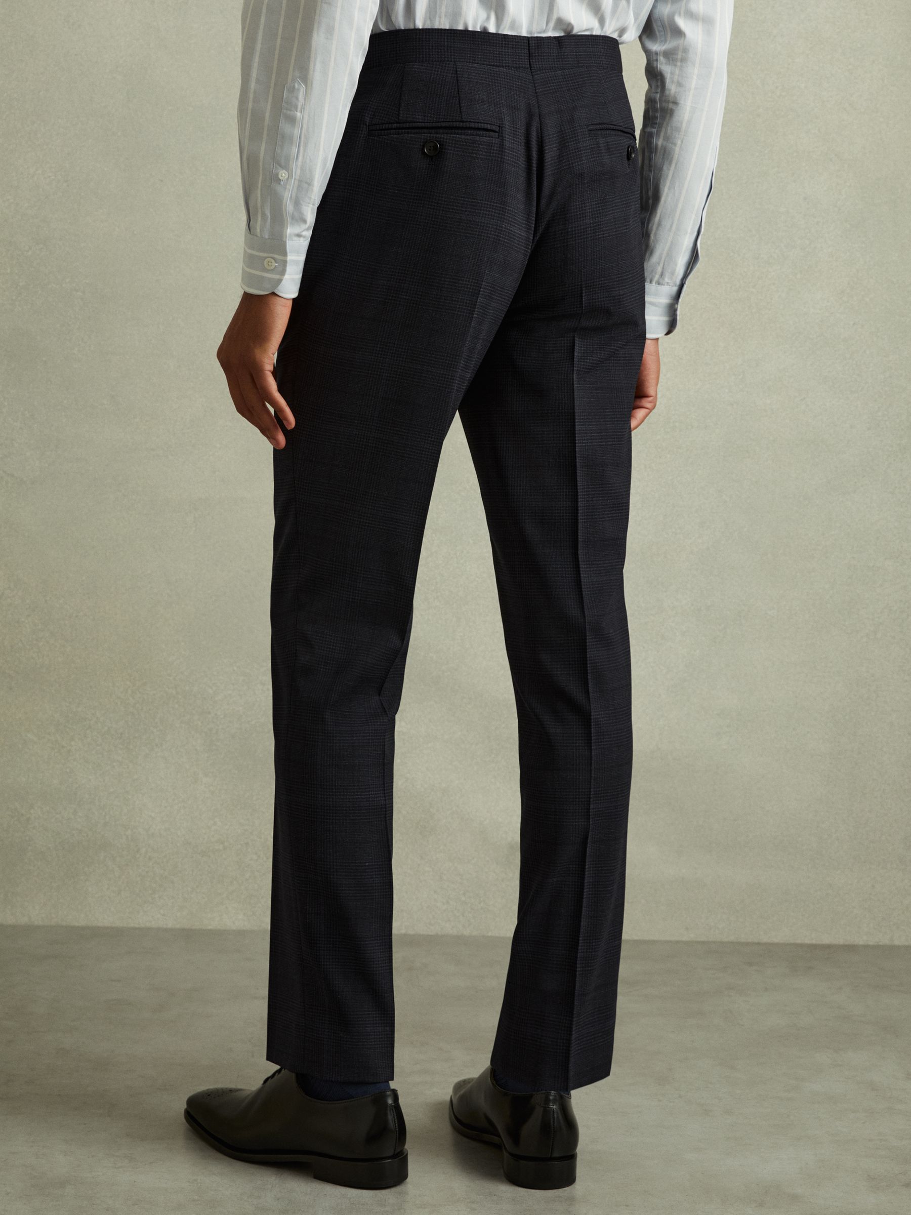 Wool Blend Suit Trousers in Prince of Wales Check in Navy