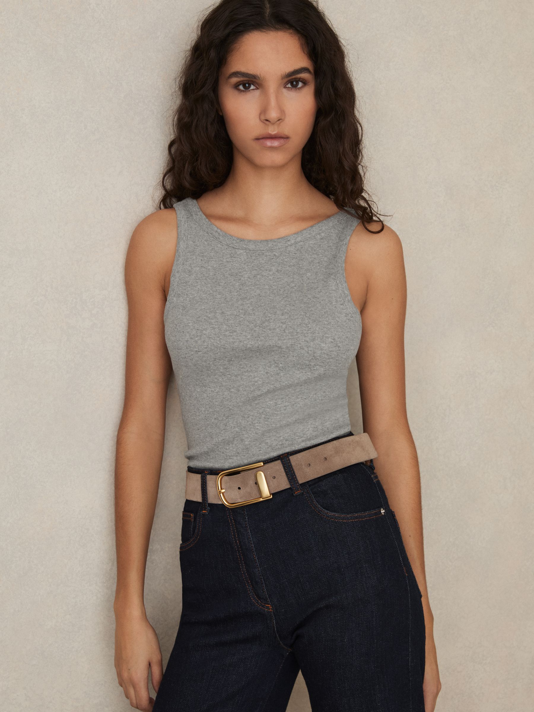 Stretch-Cotton Low-Back Vest in Grey Marl