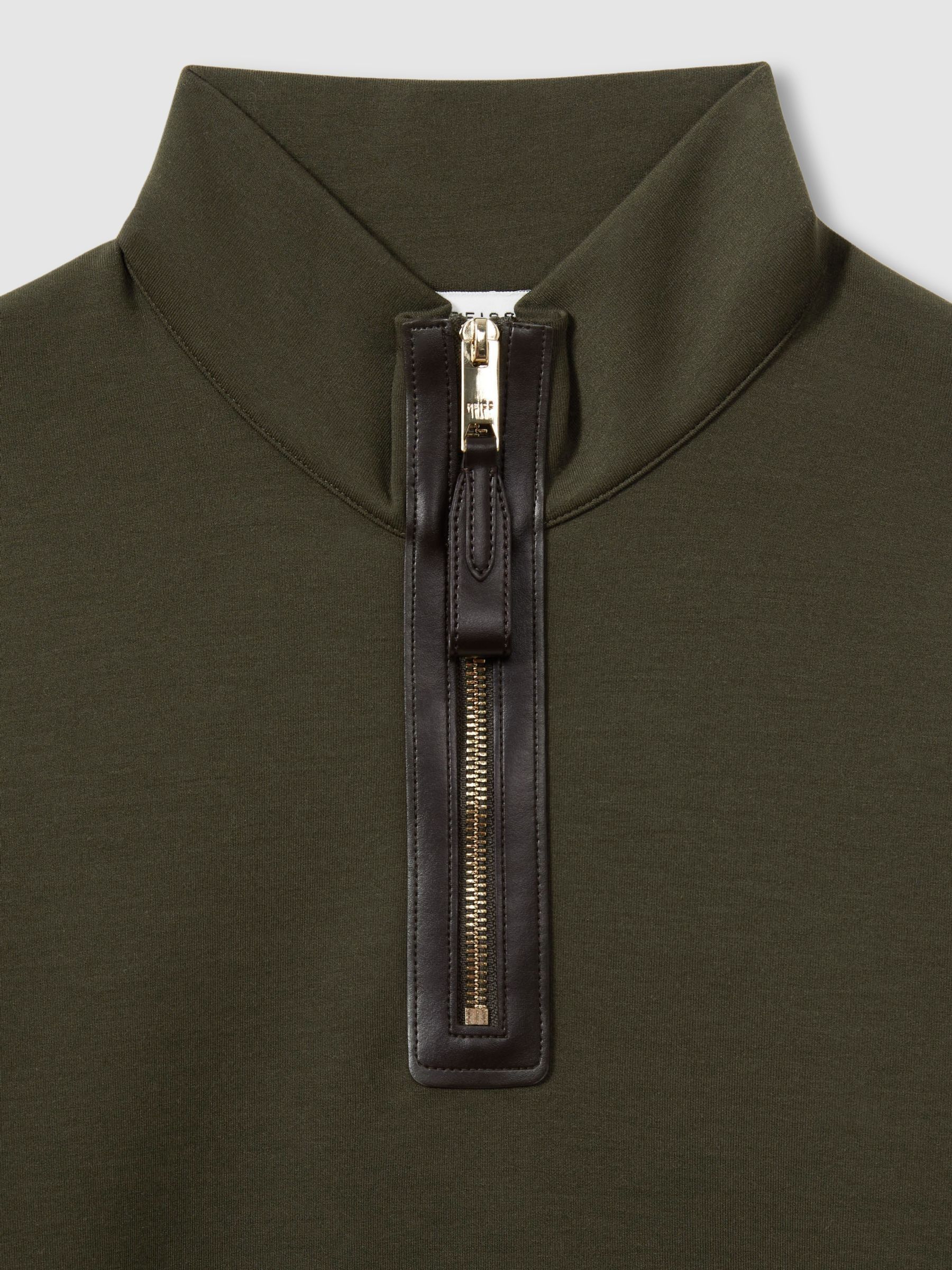 Leather-Placket Interlock-Jersey Sweatshirt in Forest Green