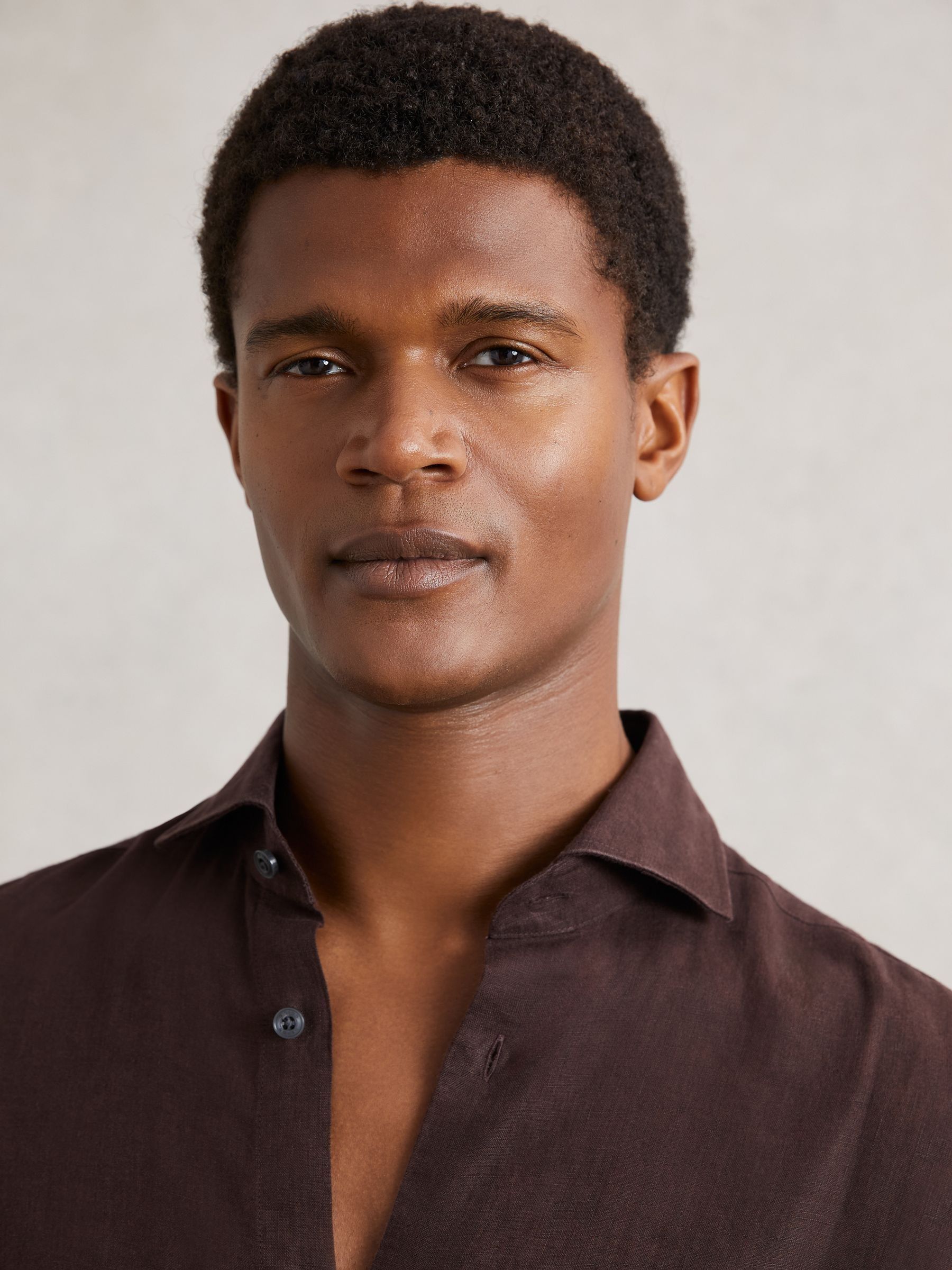 Linen Button-Through Shirt in Dark Brown