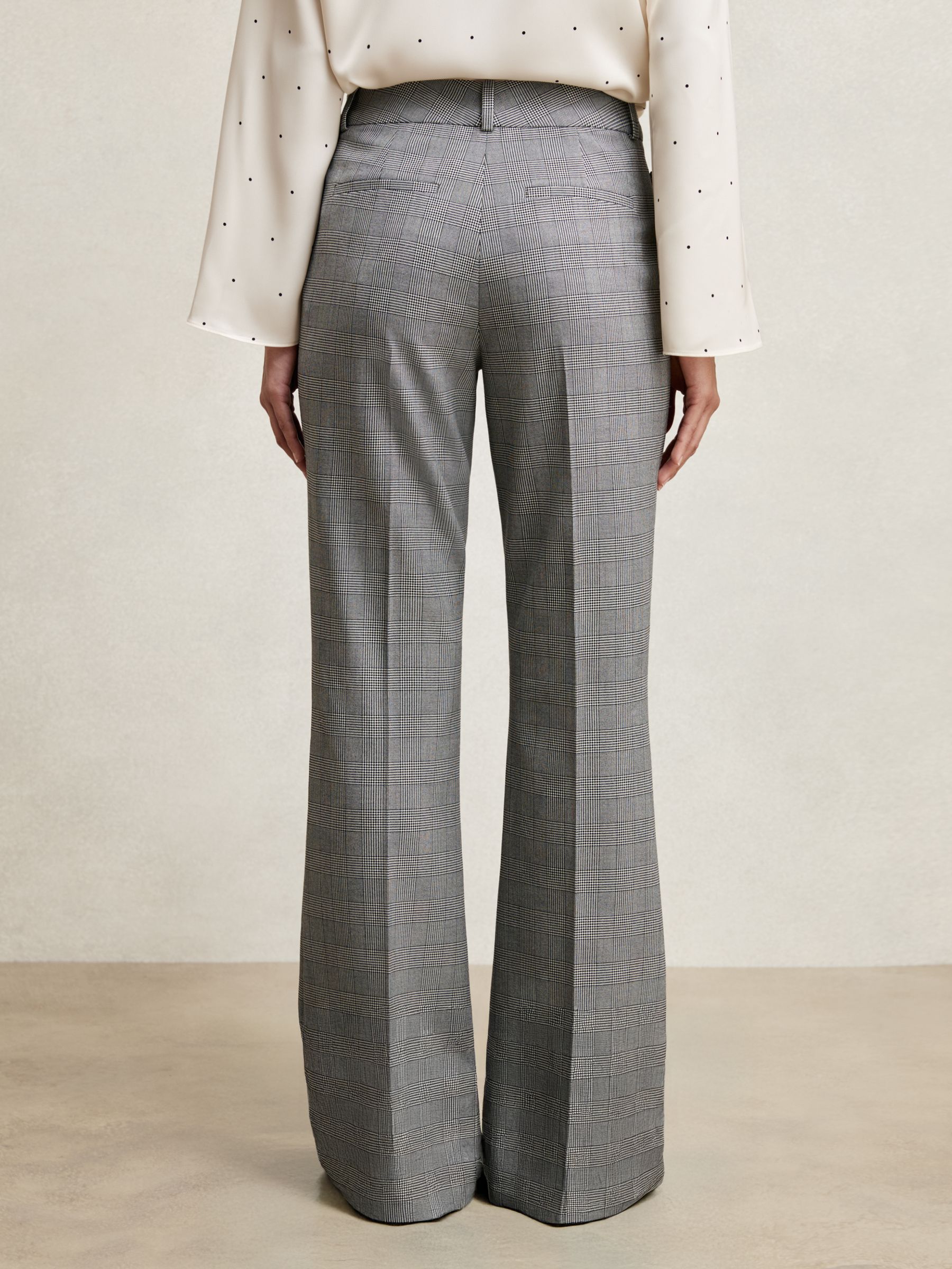 Check Flared Suit Trousers in Grey