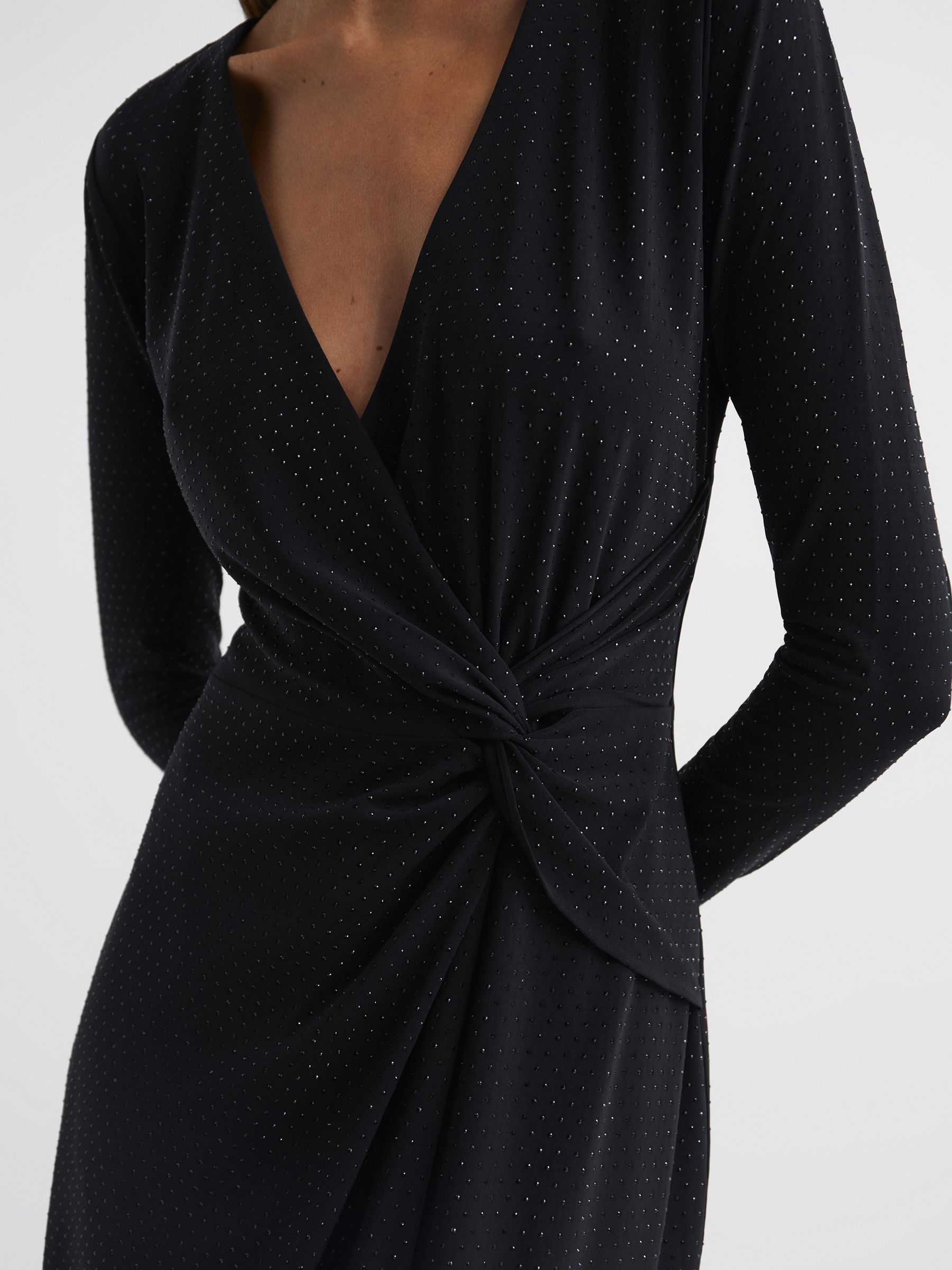Halston Crystal Jersey Midi Dress in Black