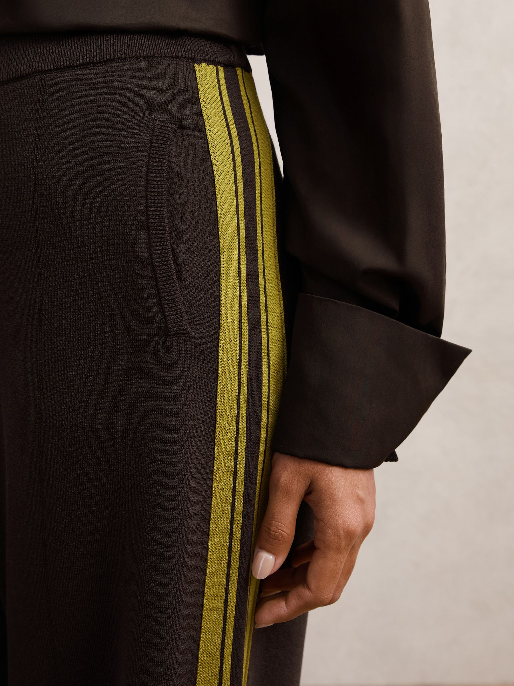 Knitted Side-Stripe Wide-Leg Trousers in Berry